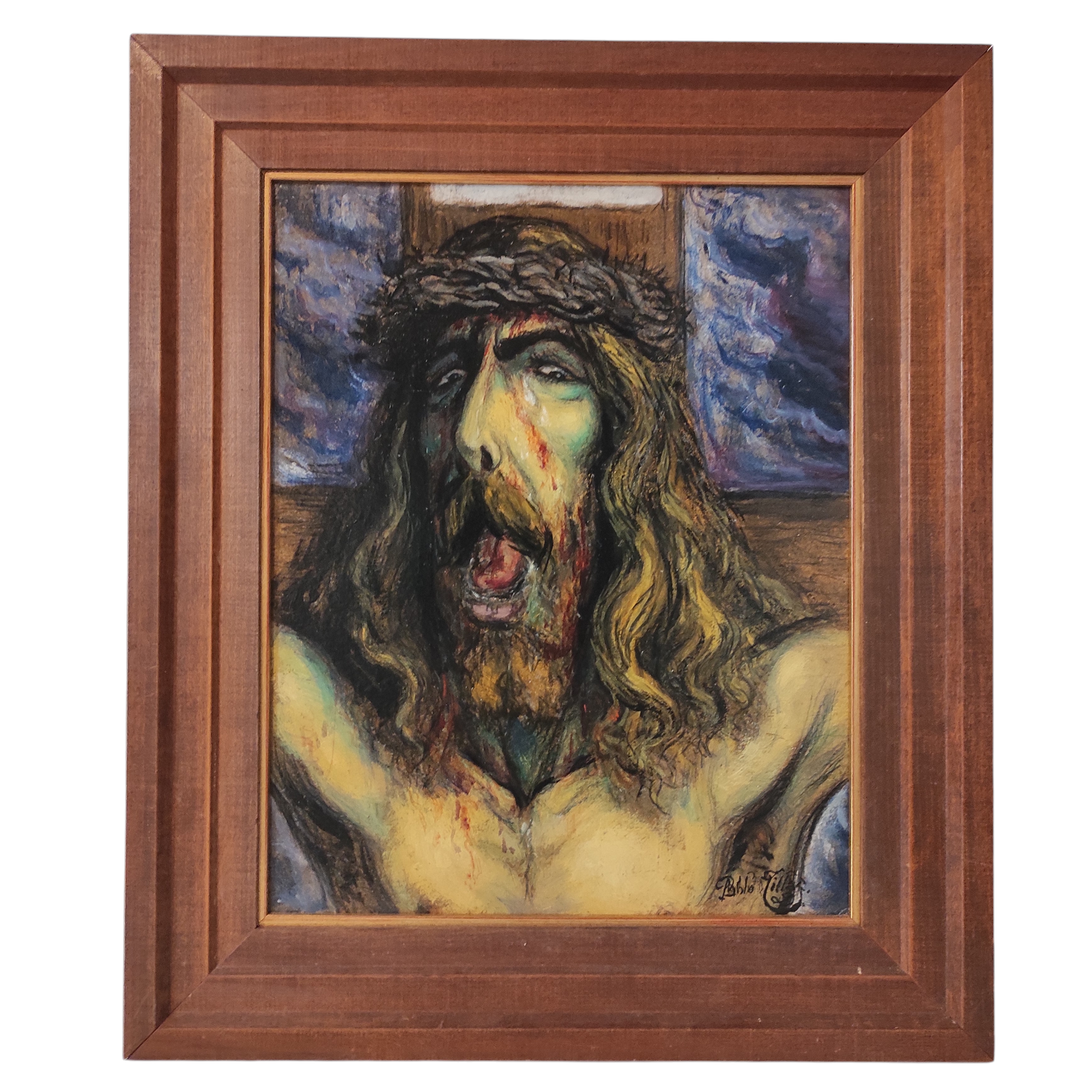 PABLO TILLAC GOUACHE SUR PAPIER LE CHRIST SUR LA CROIX 42 x 34 CM HC