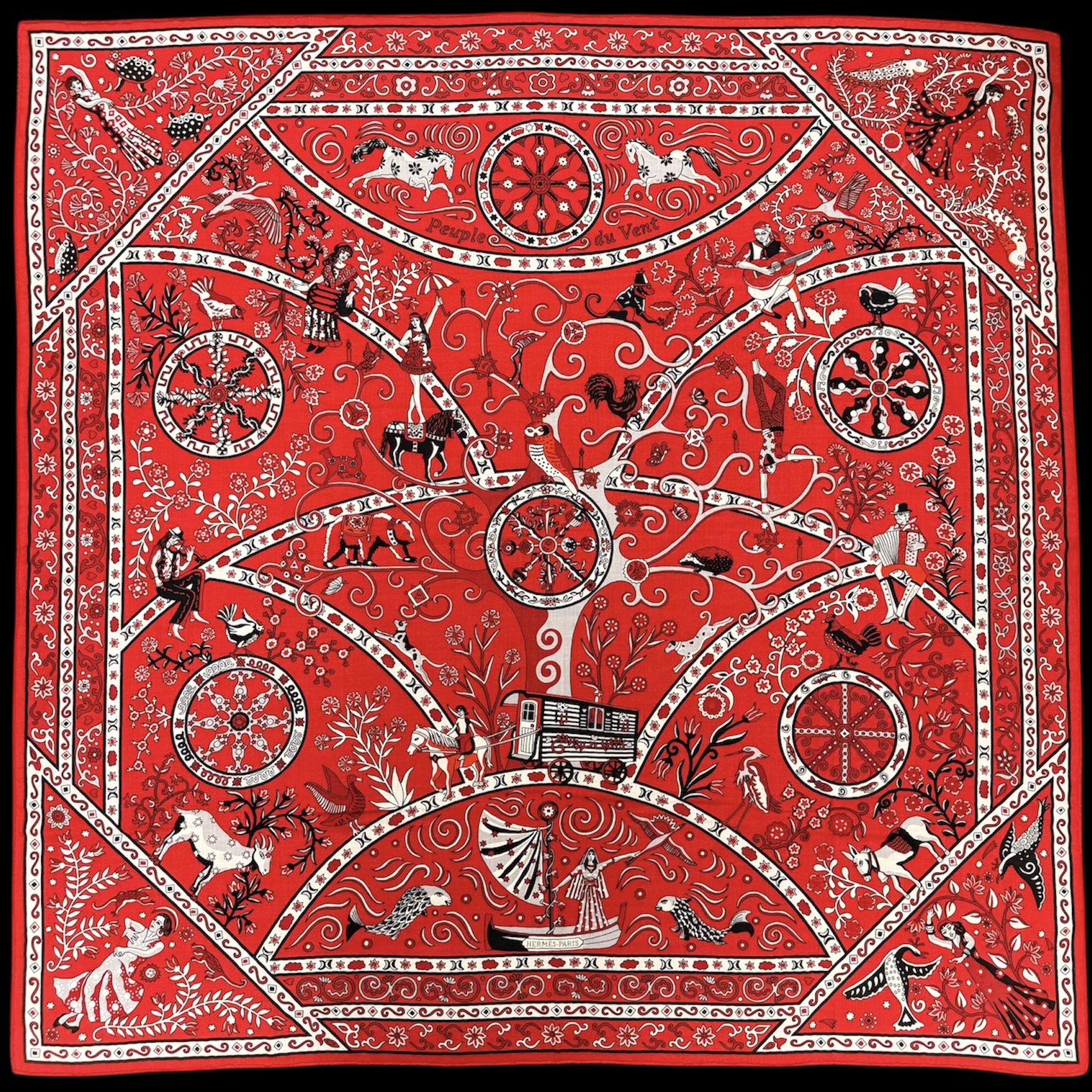 HERMES CHALE PEUPLE DU VENT DE CHRISTINE HENRY 70% CACHEMIRE 30% SOIE