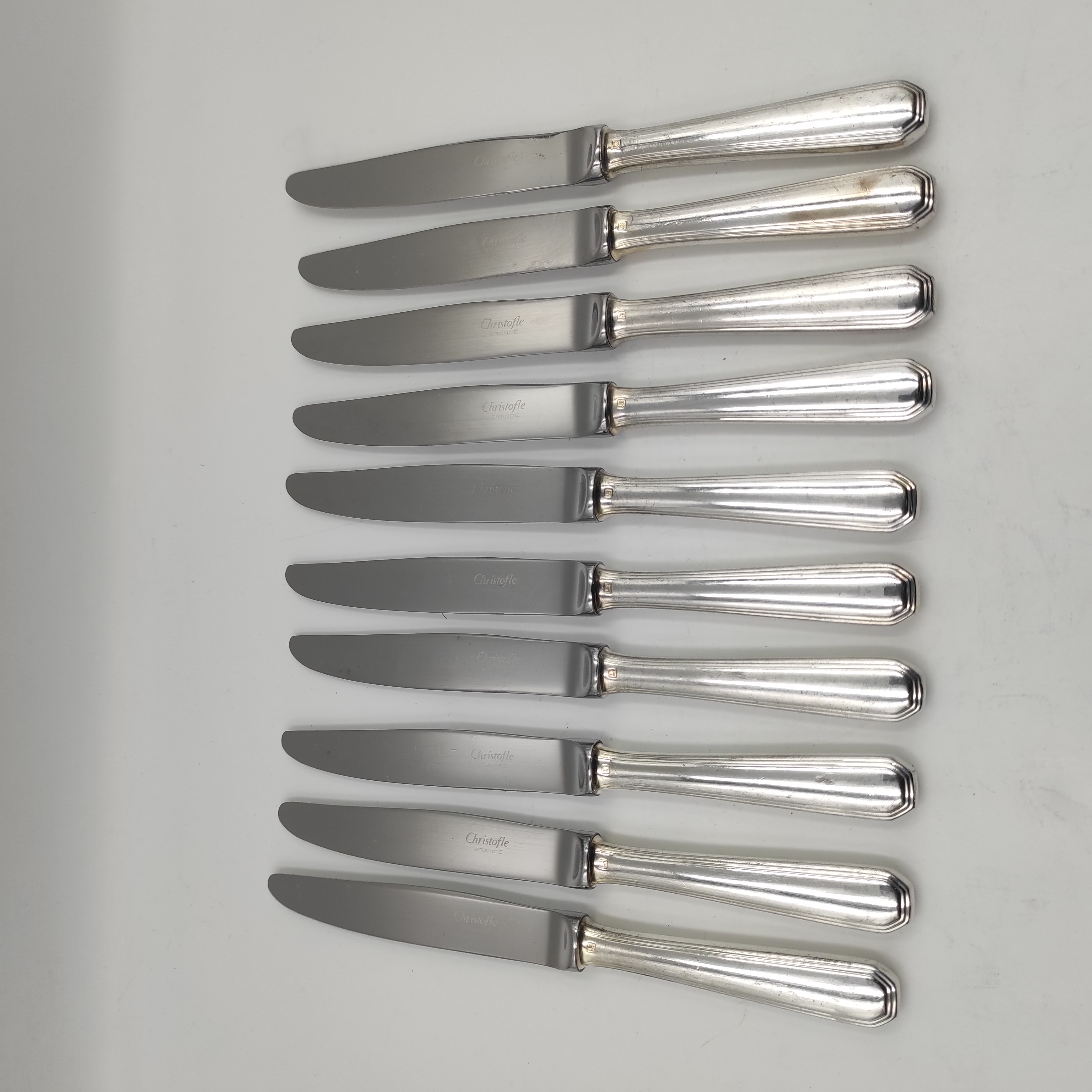 CHRISTOFLE AMERICA 10 COUTEAUX  ENTREMETS EN METRAL ARGENTE