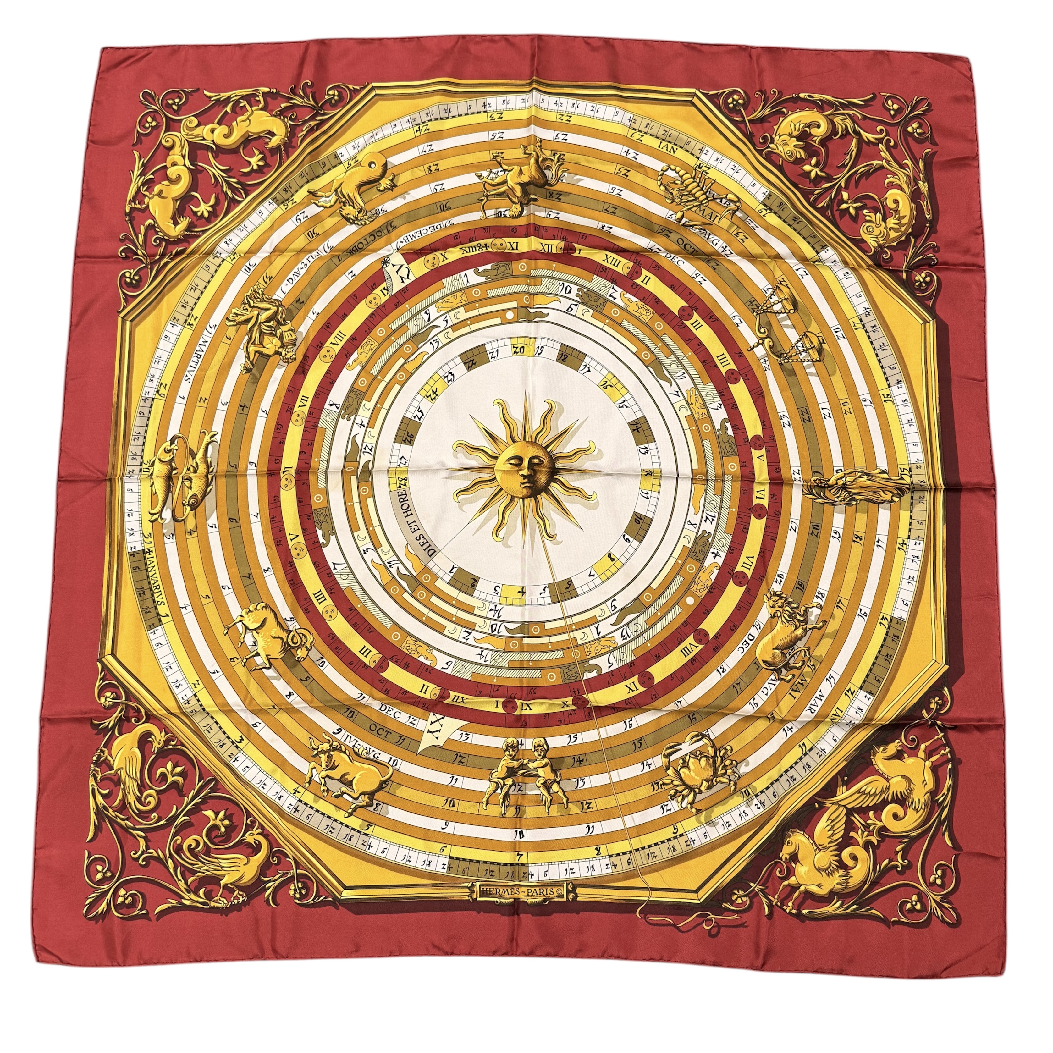 HERMES CARRE ASTROLOGIE DE FRANCOISE FACONNET CONTOUR BORDEAUX