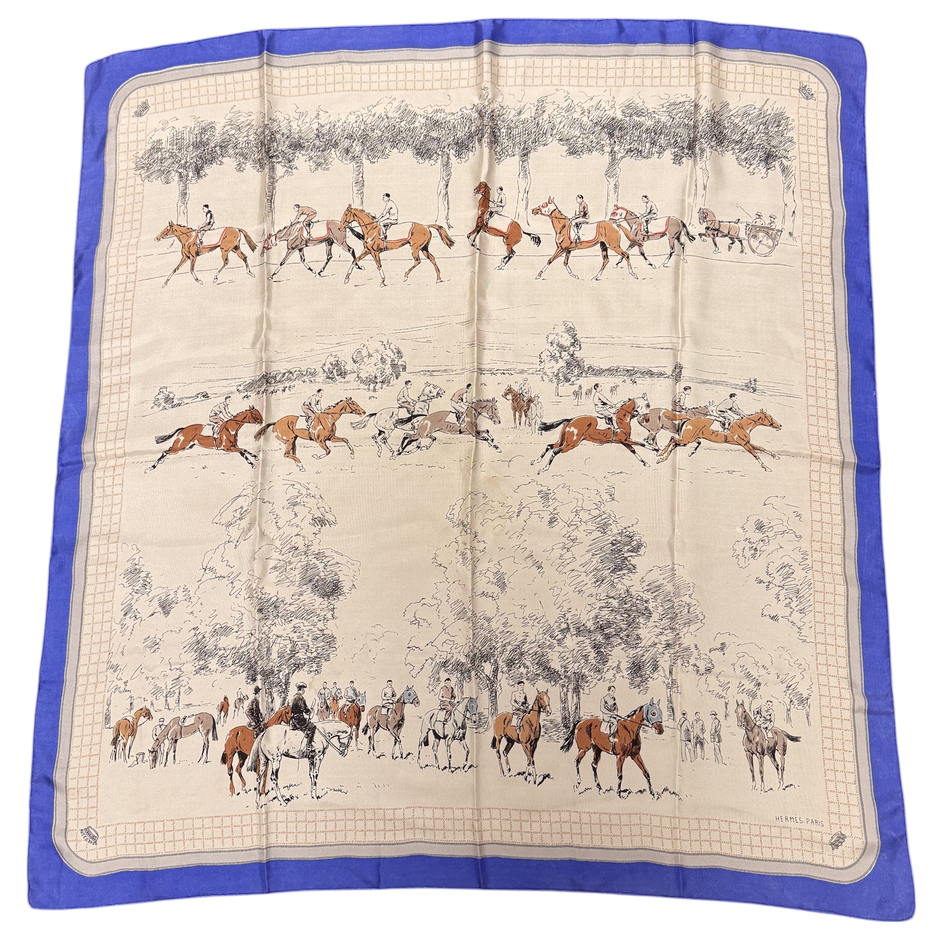 HERMES CARRE CHEVAUX L ENTRAINEMENT DE KARL REILLE 1ERE ED. 1952 CONTOUR BLEU