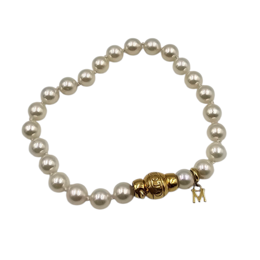MIKIMOTO BRACELET 24 PERLES AKOYA 7mm FERMOIR ET PAMPILLE OR (750) PB 15.60 GR