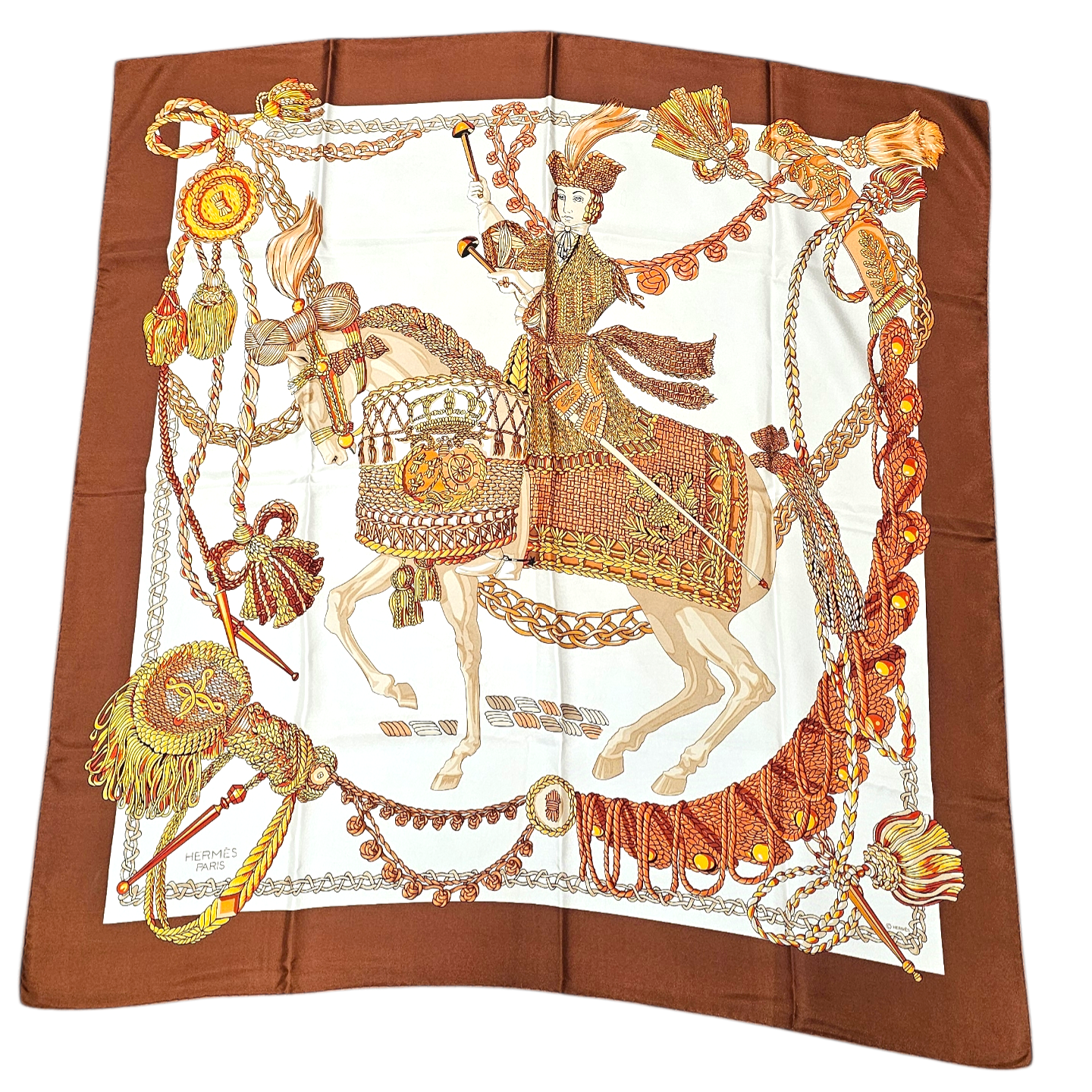 HERMES CARRE LE TIMBALIER DE FRANCOISE HERON CONTOUR MARRON