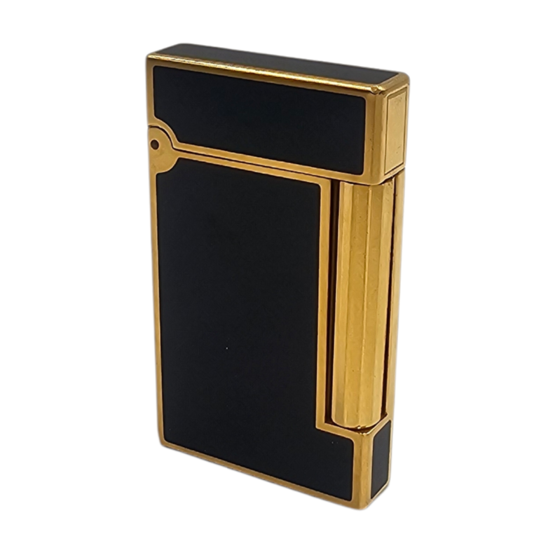 DUPONT BRIQUET LIGNE D LAQUE NOIRE ET PLAQUE OR (15BJG48) EN L ETAT + PIERRES