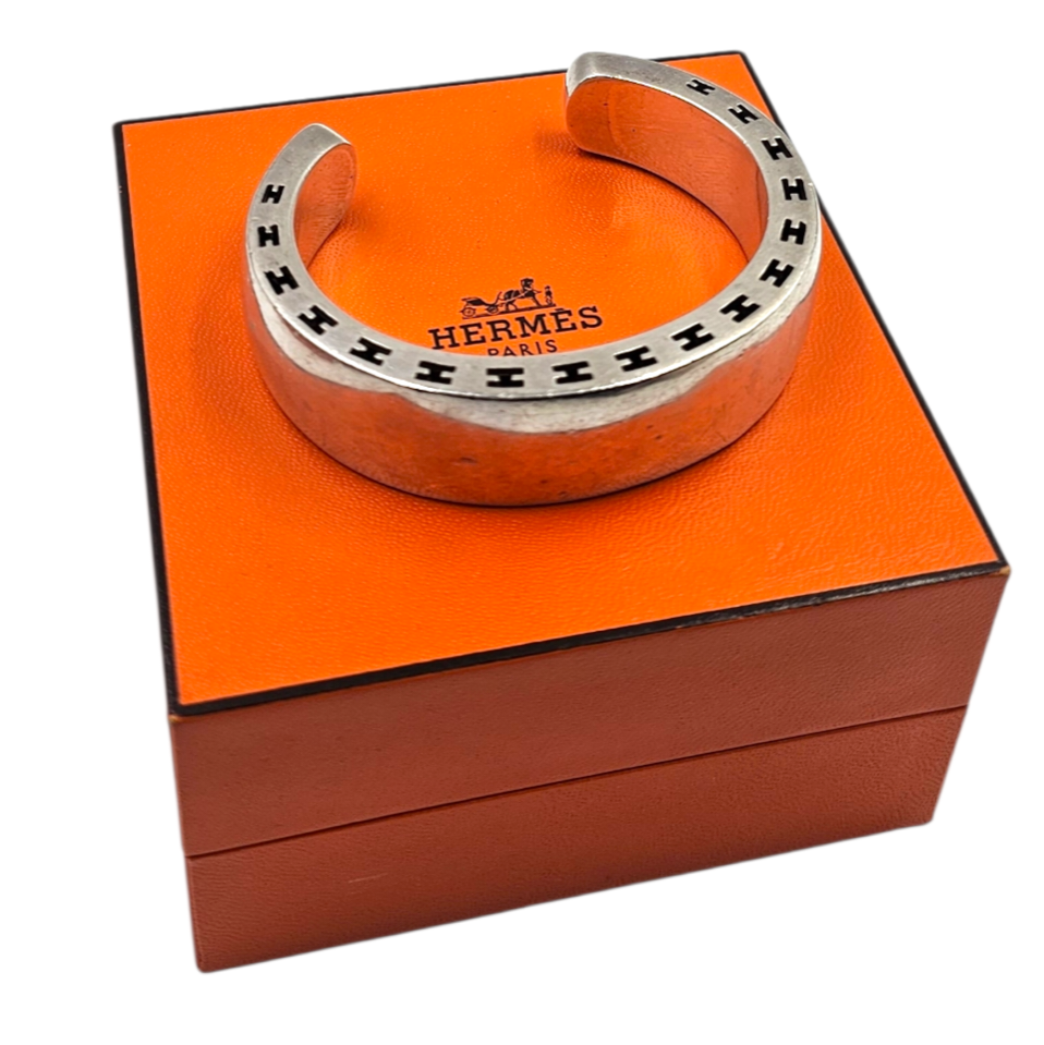 HERMES BRACELET CLARTE EN ARGENT (925 MINERVE) T.SM 52.45 GR + ECRIN