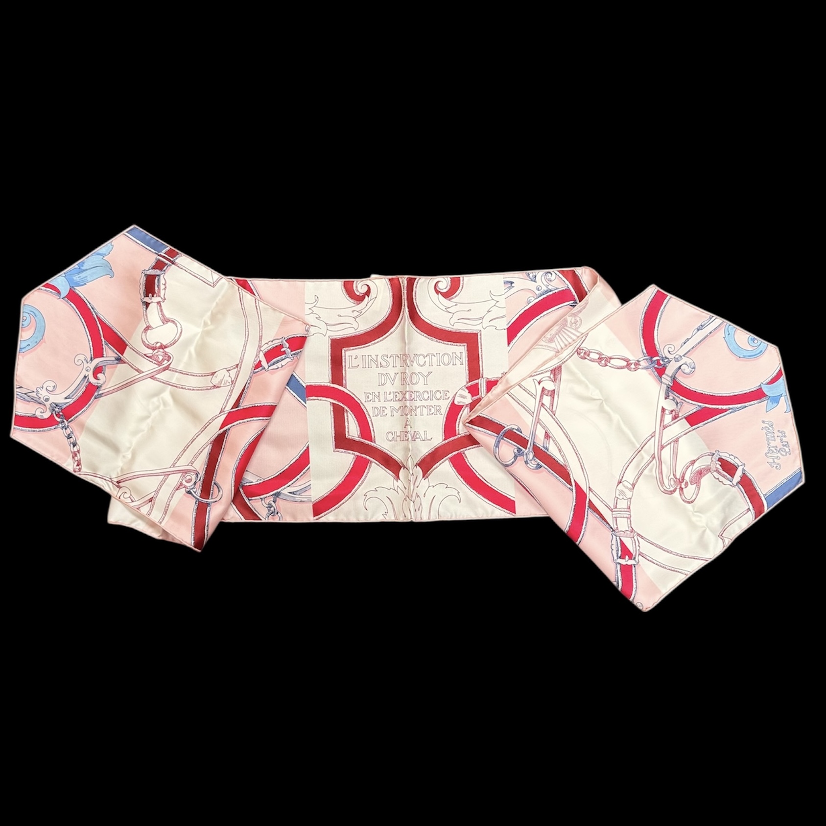 HERMES ECHARPE L INSTRUCTION DU ROY DE HENRI D ORIGNY FOND ROSE / ETAT NEUF