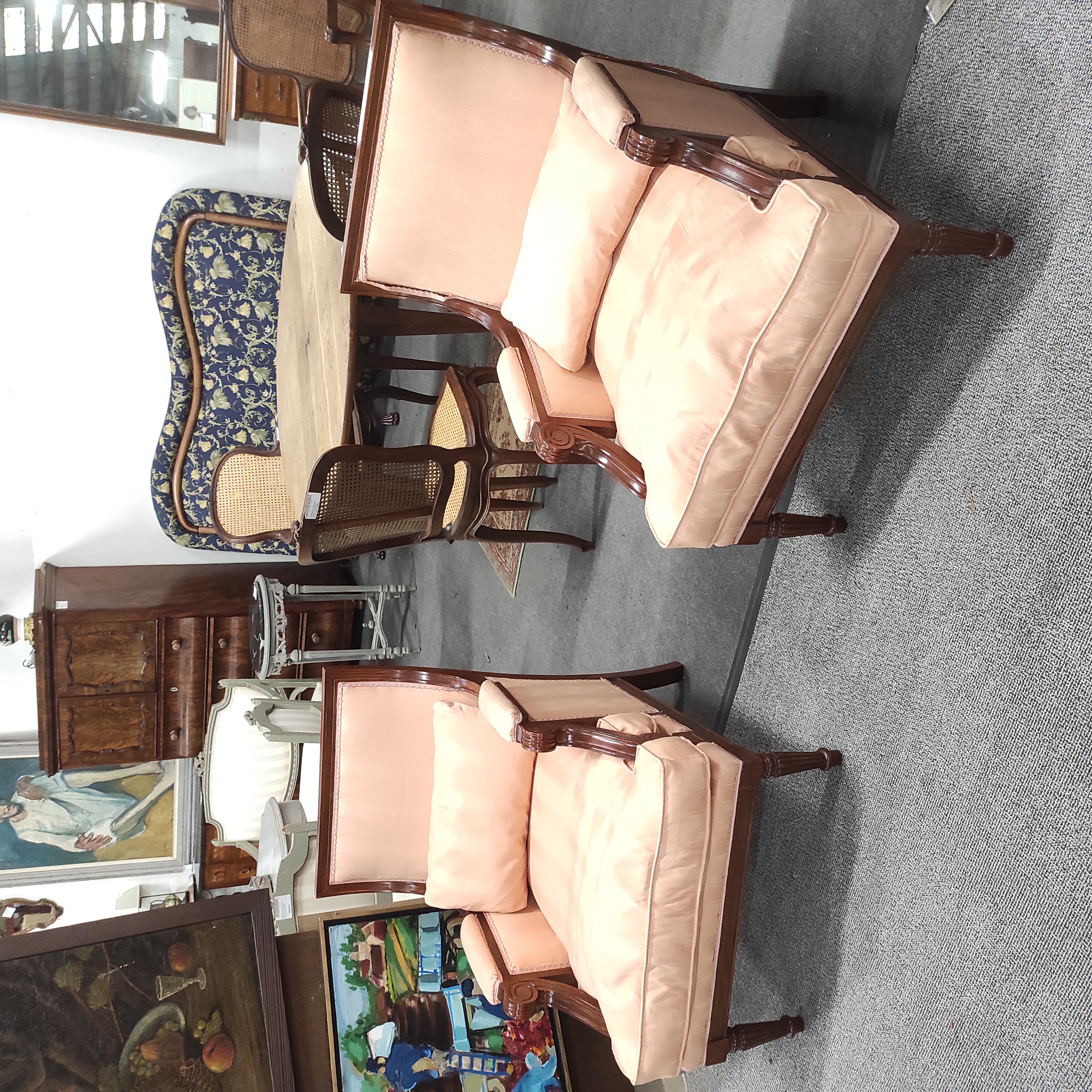 PAIRE DE FAUTEUILS DE STYLE ANGLAIS 67/90/75 CM TISSU SAUMON