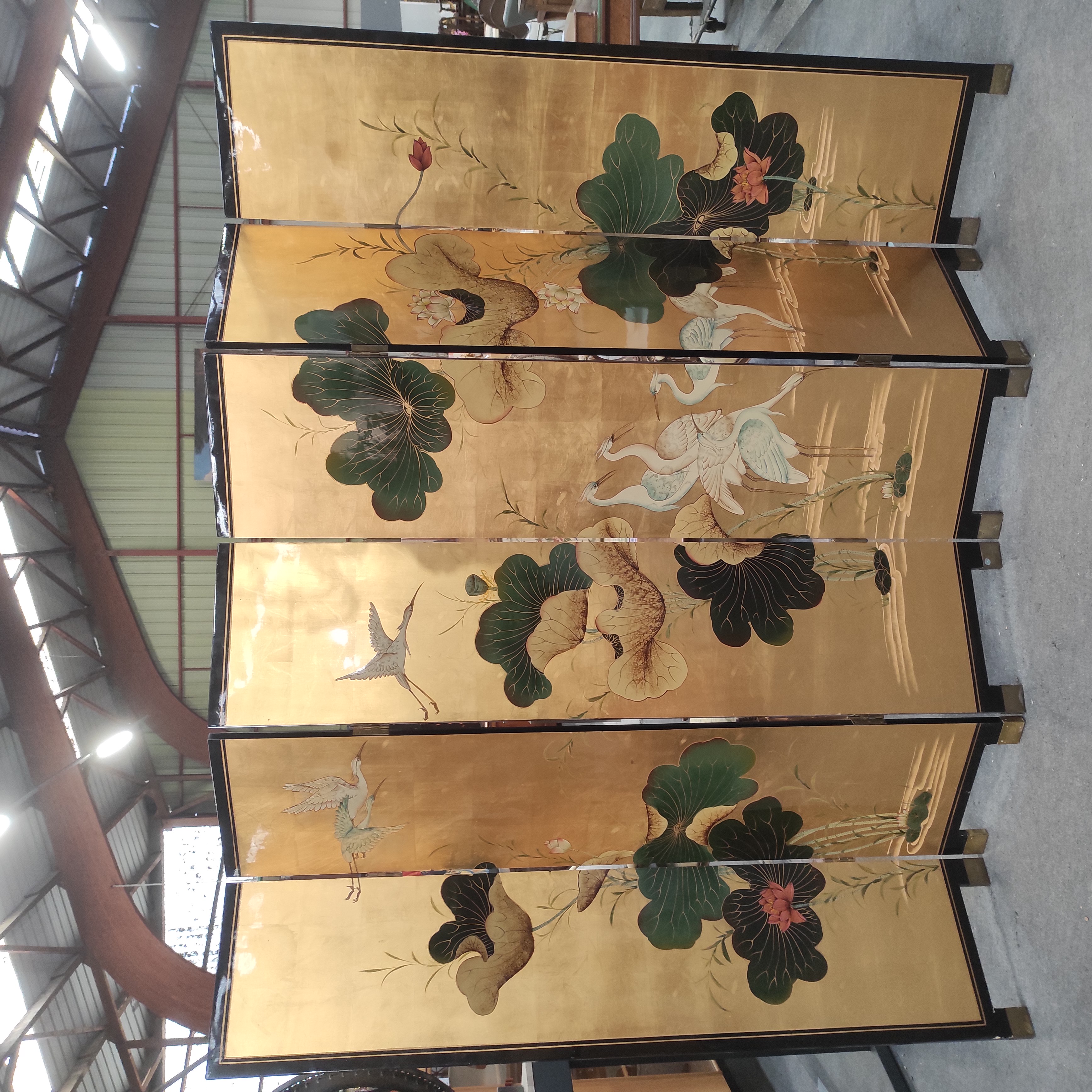 GRAND PARAVENT EN LAQUE JAPONAISE DOUBLE DECOR NATURALISTE 243/183 CM