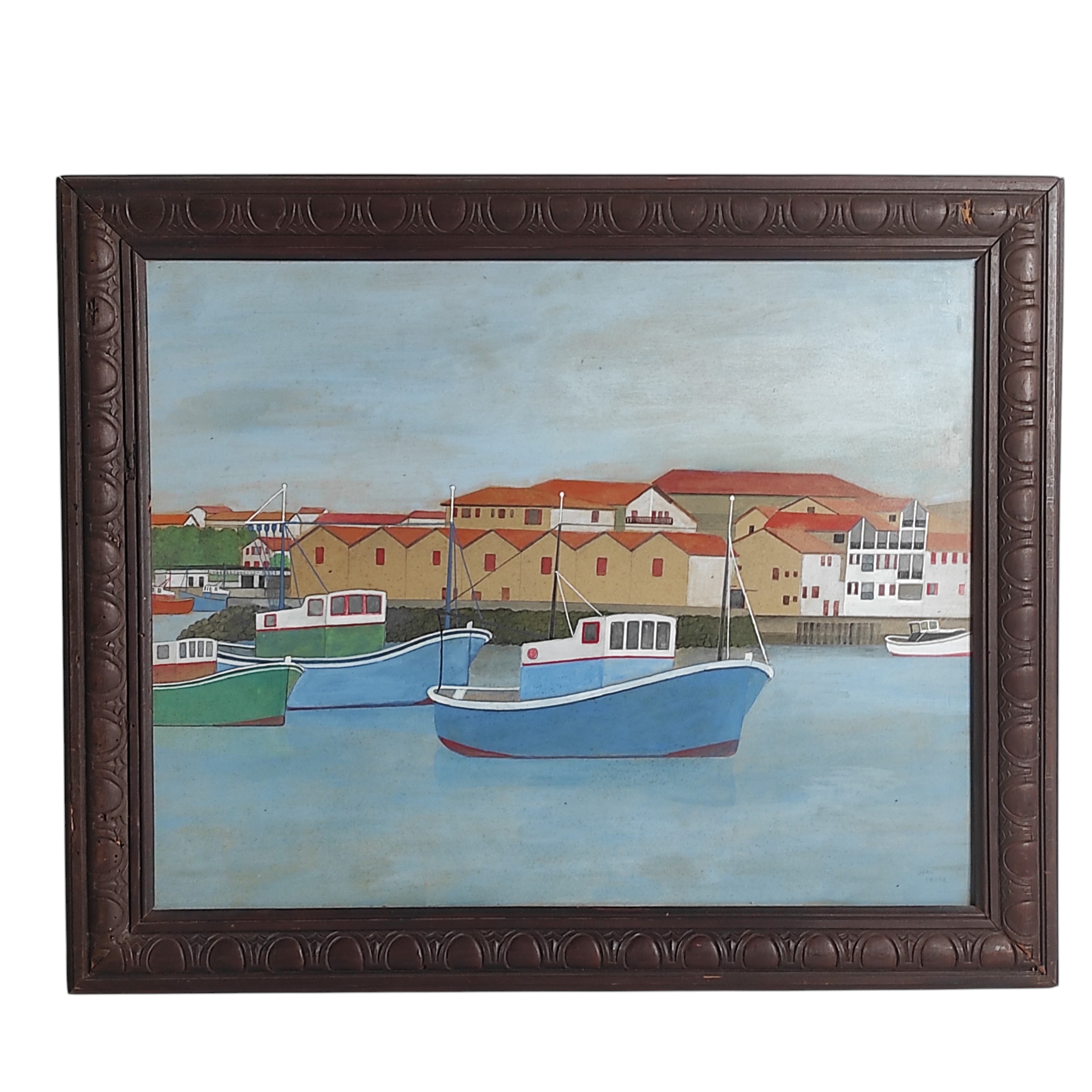 GOUACHE ENCADREE LE PORT DE CIBOURE PAR JEAN FAURE 58/45 CM