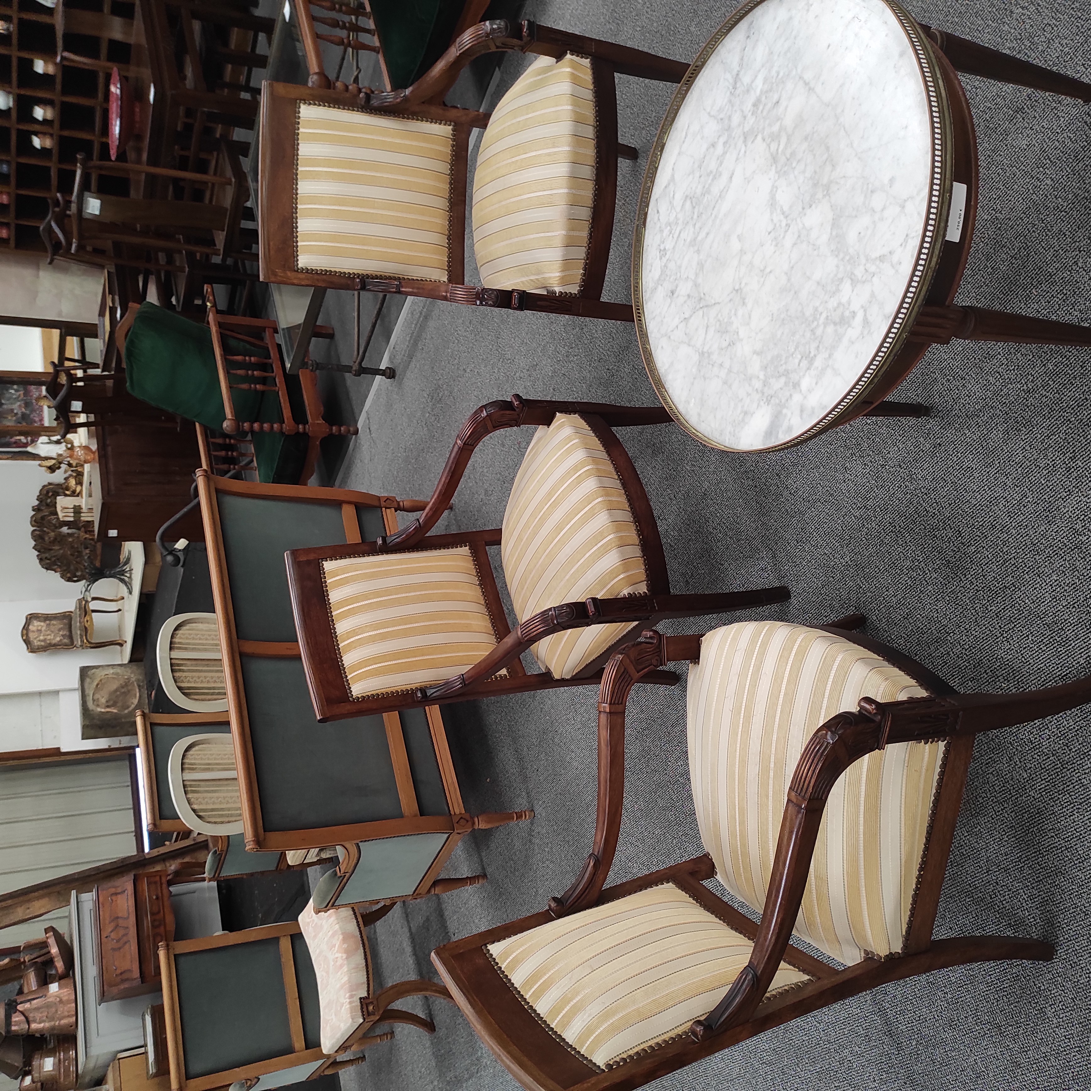 SUITE DE 3 FAUTEUILS TISSU A RAYURES 55/96/43 CM