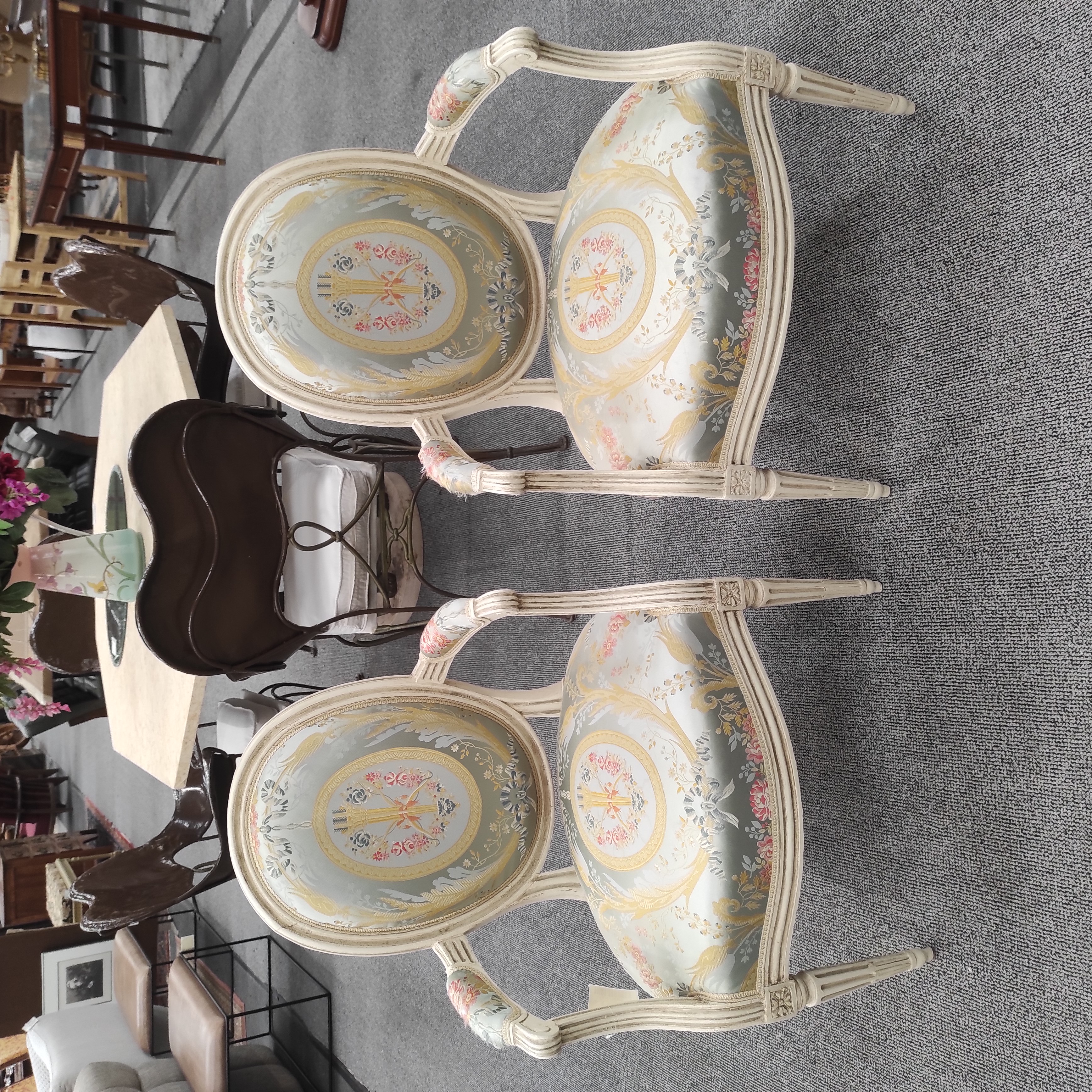 PAIRE DE CABRIOLETS LOUIS XVI 62/90/50 CM TISSU EN L ETAT