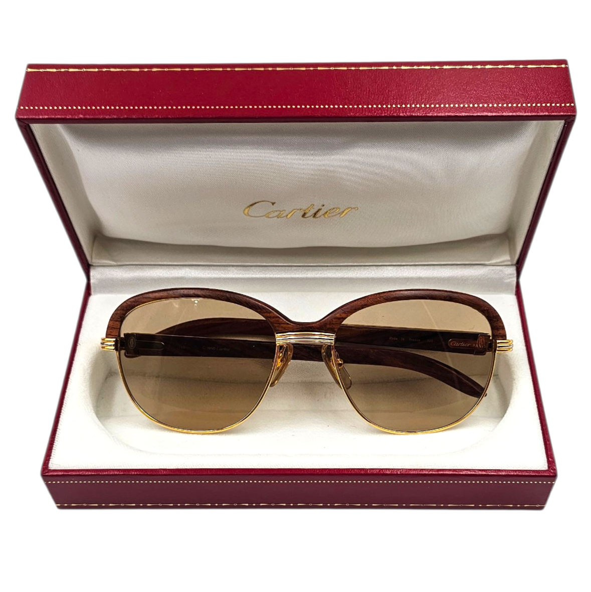 CARTIER LUNETTES MALMAISON BOIS BUBINGA ET PLAQUE OR (G004001) T.56-19 + ECRIN