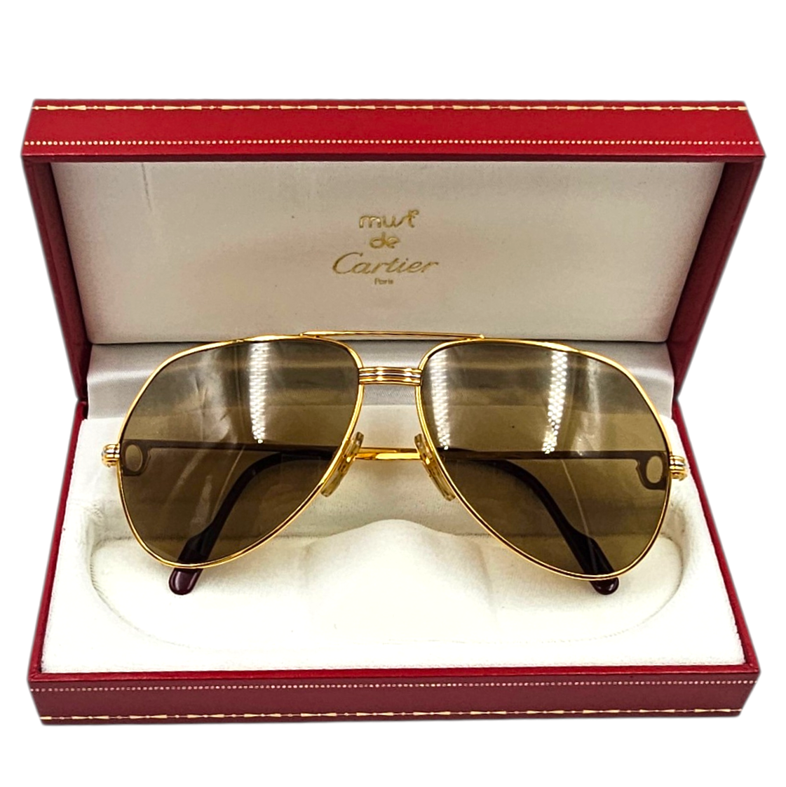 CARTIER LUNETTES DE SOLEIL TRINITY EN PLAQUE OR (684209) T.62-14 + ECRIN