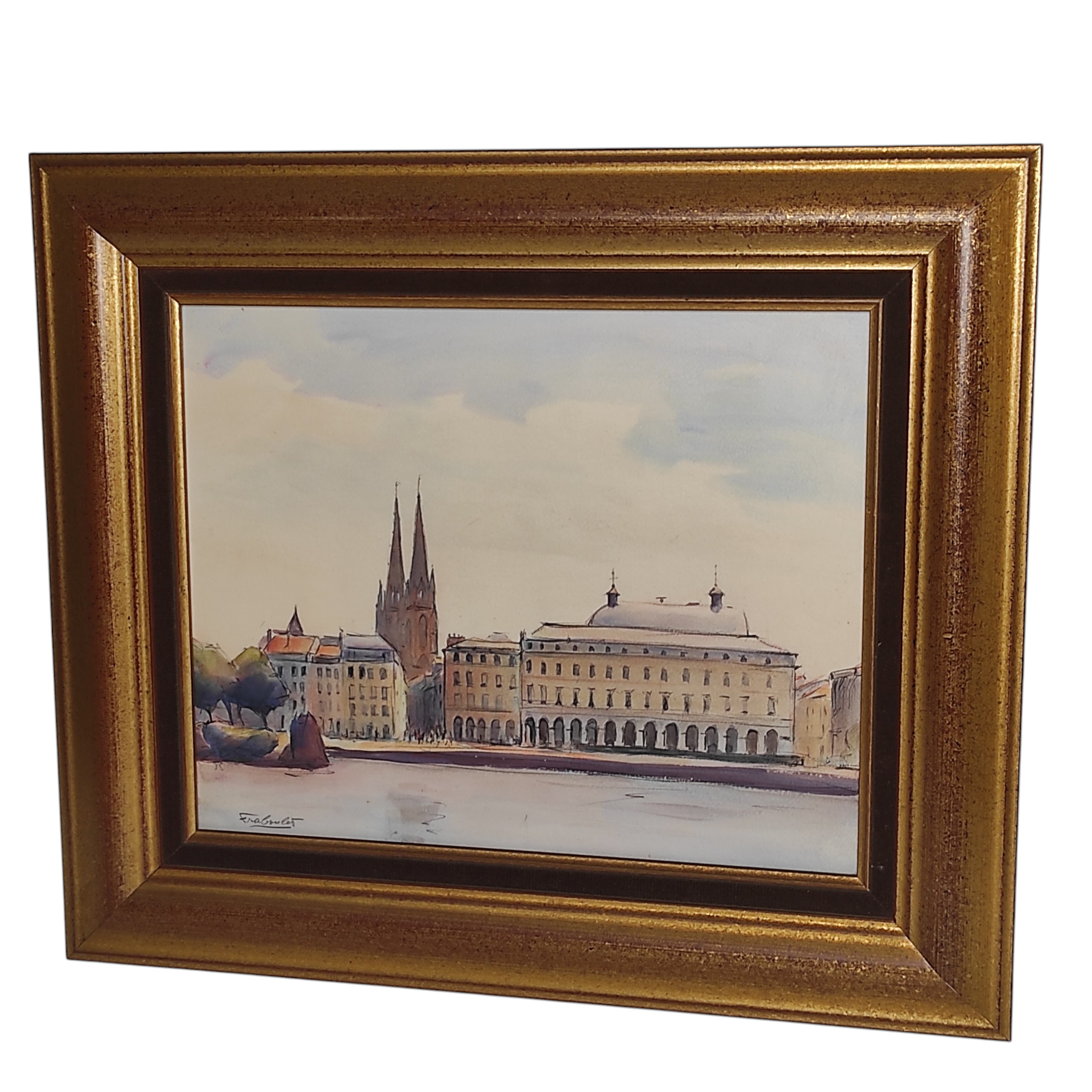 AQUARELLE VUE DE BAYONNE PAR FRABOULET 40/32 CM