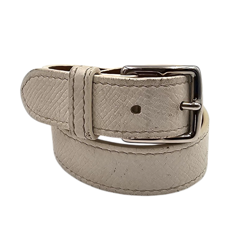 HERMES BRACELET ETRIVIERE EN CUIR BLANC BOUCLE PALLADIUM ARGENTE