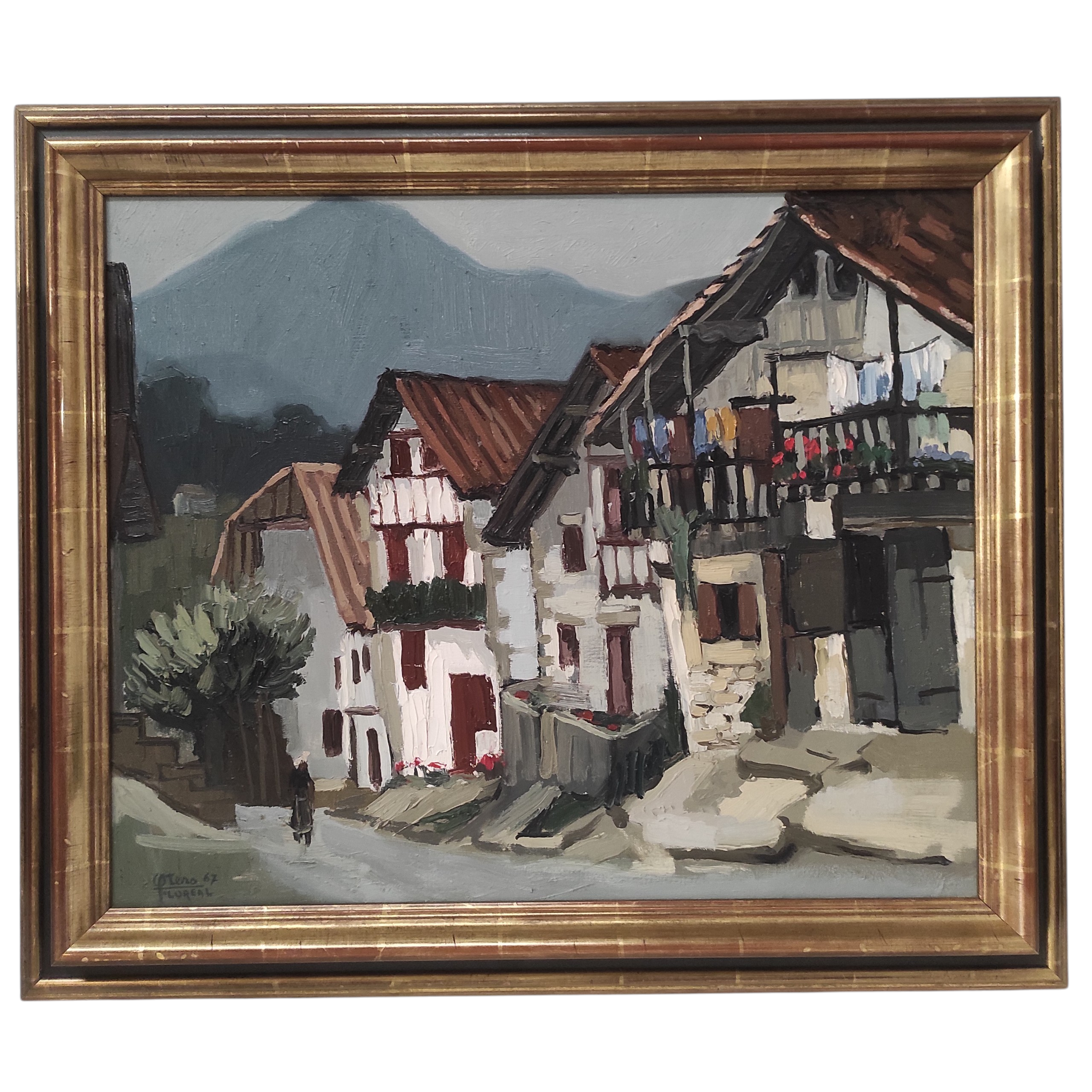 FLOREAL OTERO VUE DE VILLAGE BASQUE HST 65 x 54 CM HC