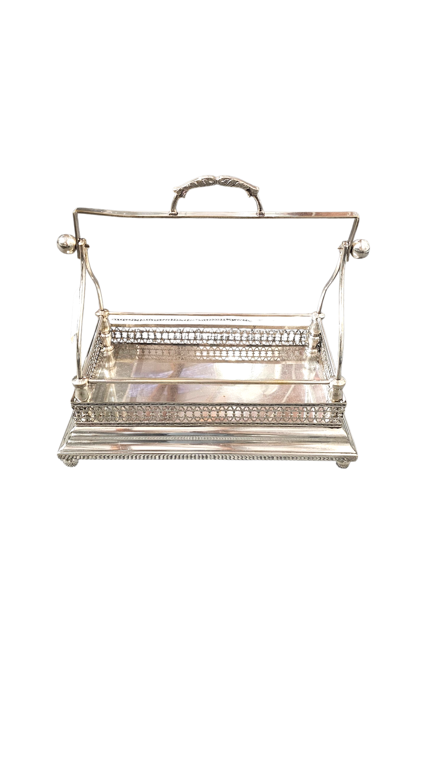 PORTE-BOUTEILLE A GALERIE AVEC ANSE EN METAL ARGENTE