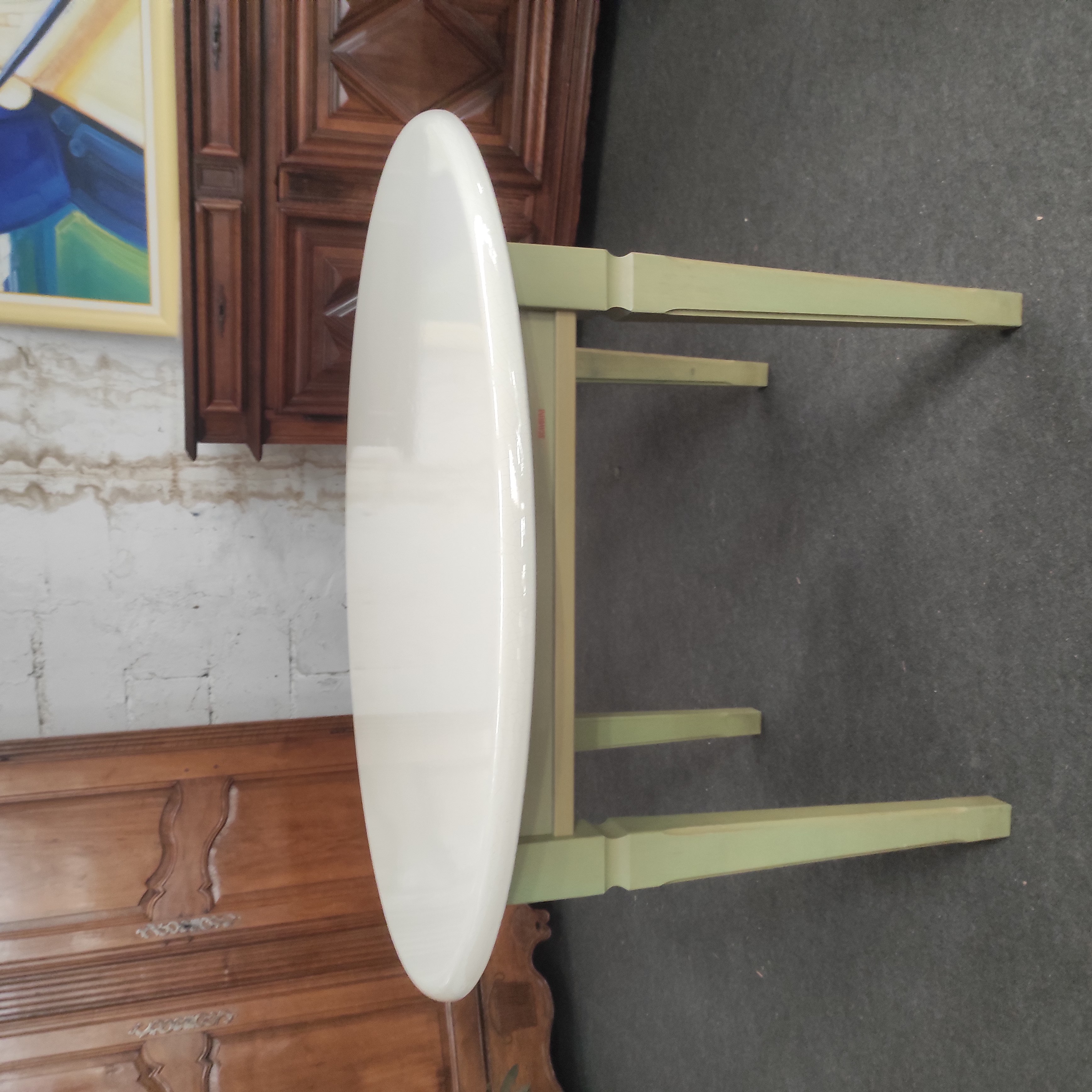 SCAVOLINI TABLE DE REPAS CIRCULAIRE PIERRE DE LAVE EMAILLEE ET BOIS 120/78 CM