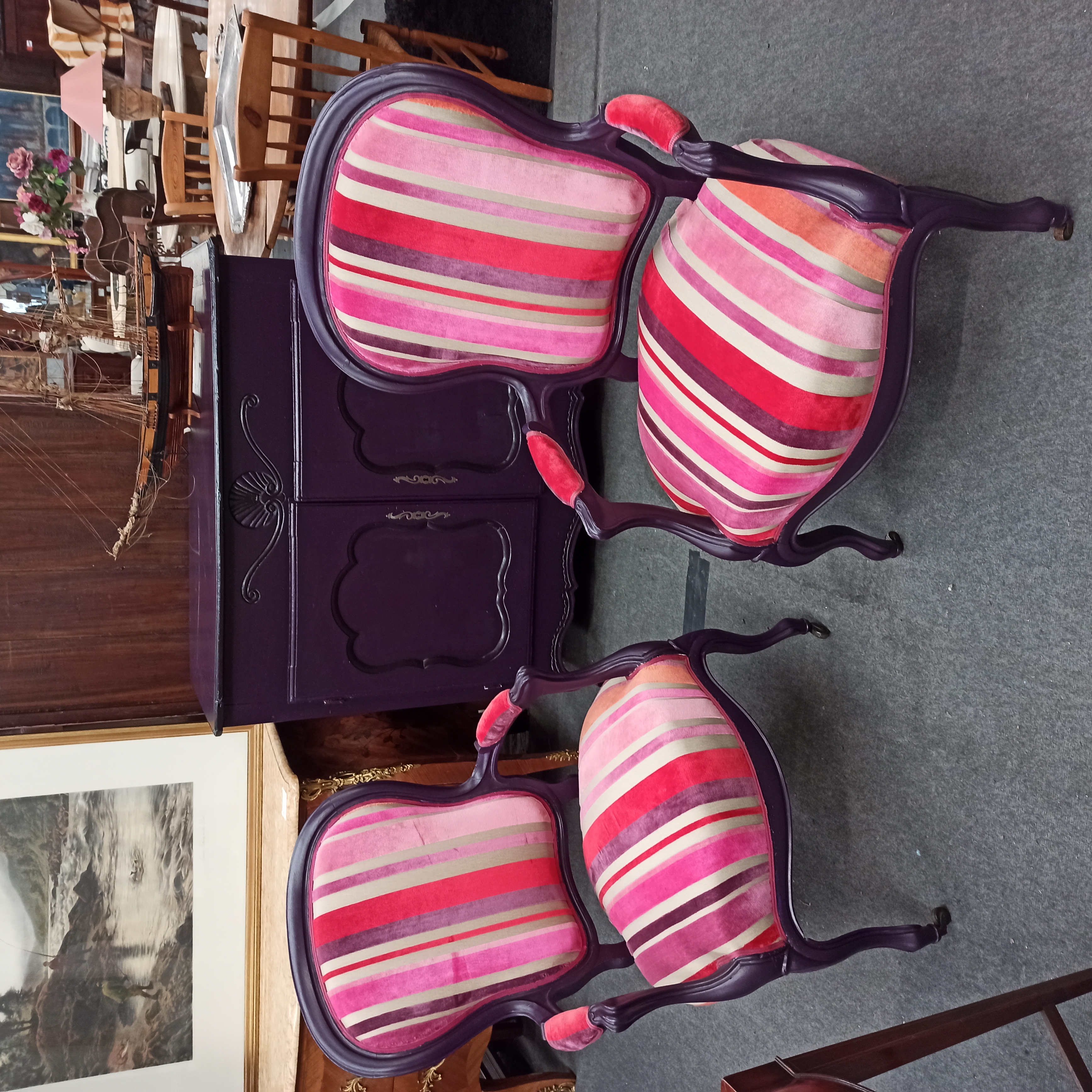 PAIRE DE CABRIOLETS TISSU POLYCHROME 64/98/50 CM