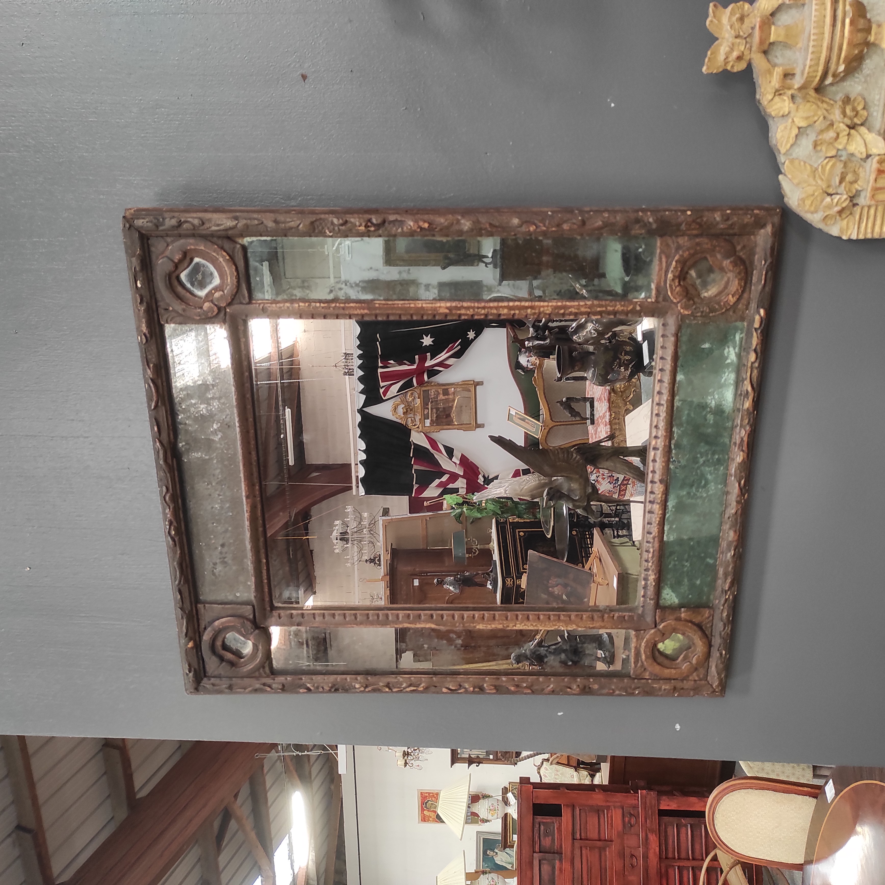 MIROIR ANCIEN A PARCLOSES BLEUIES 59 x 52 CM