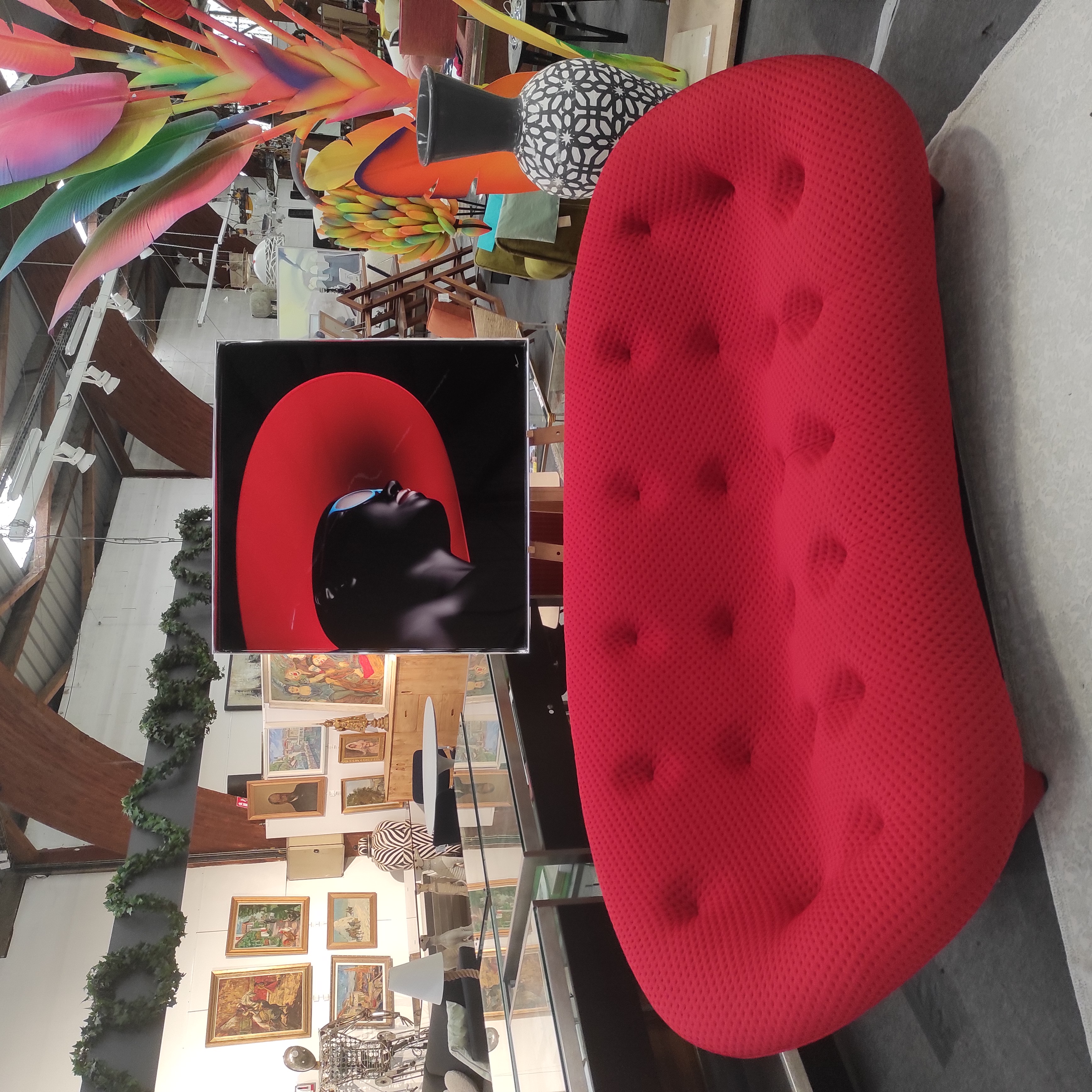 LIGNE ROSET CANAPE PLOUM 250/84/124 CM TISSU ROUGE