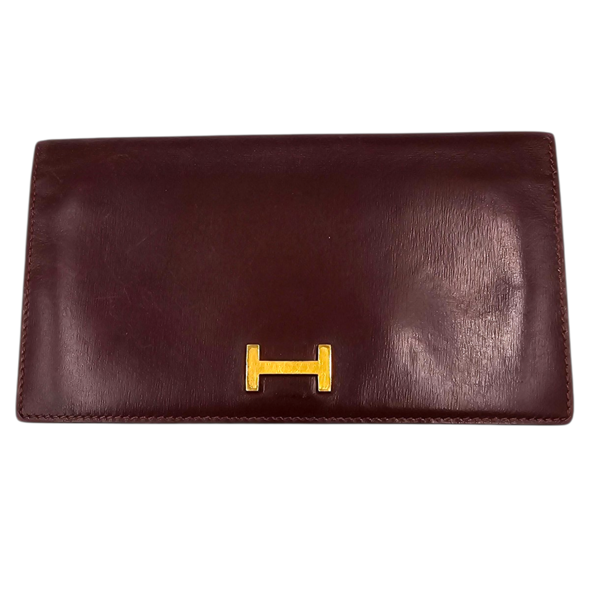 HERMES PORTEFEUILLE BEARN EN CUIR BOX ROUGE H EN L ETAT (MANQUE LANGUETTE)