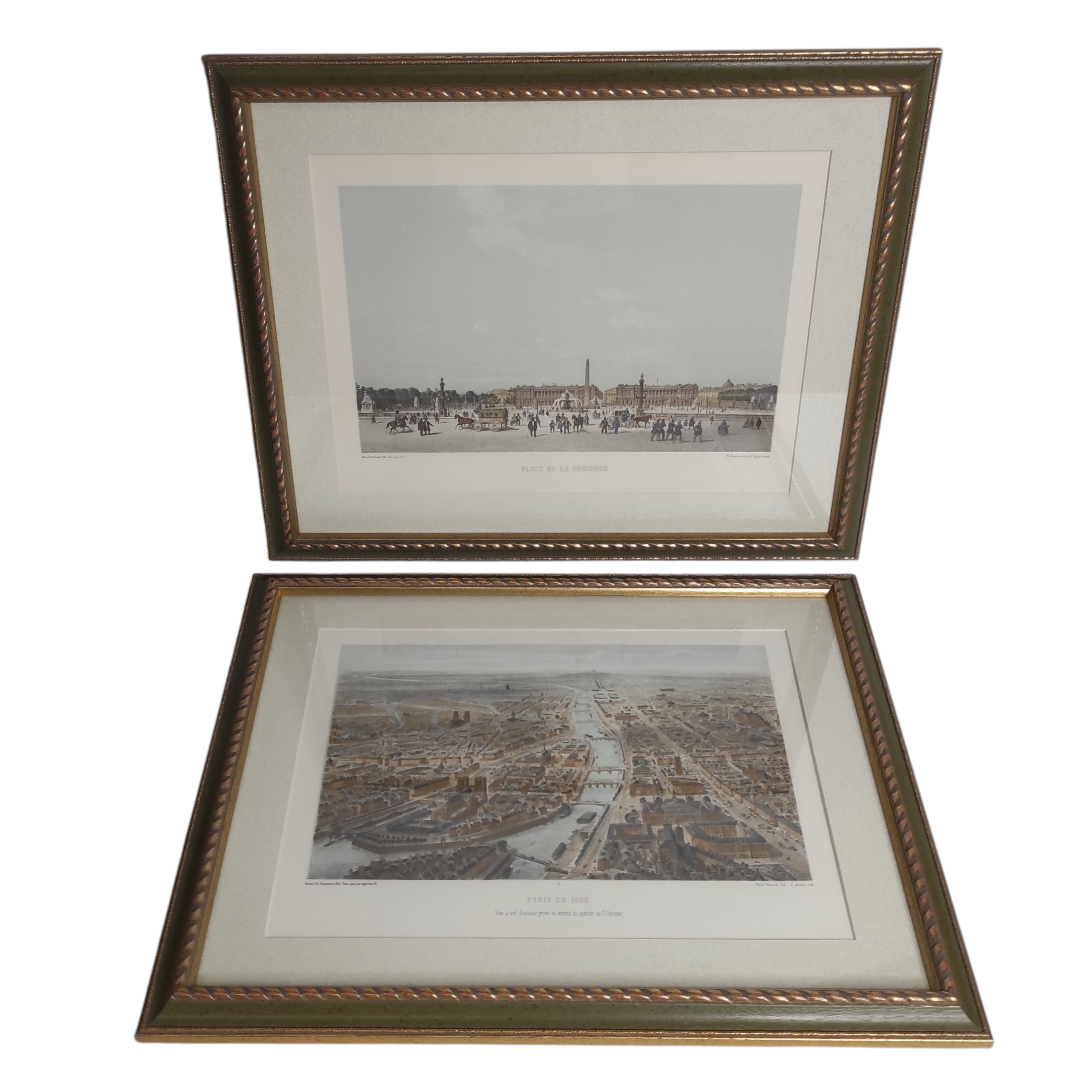 FELIX BENOIST J ARNOUT PAIRE DE LITHOGRAPHIES PLACES PARISIENNES 44/54 CM 