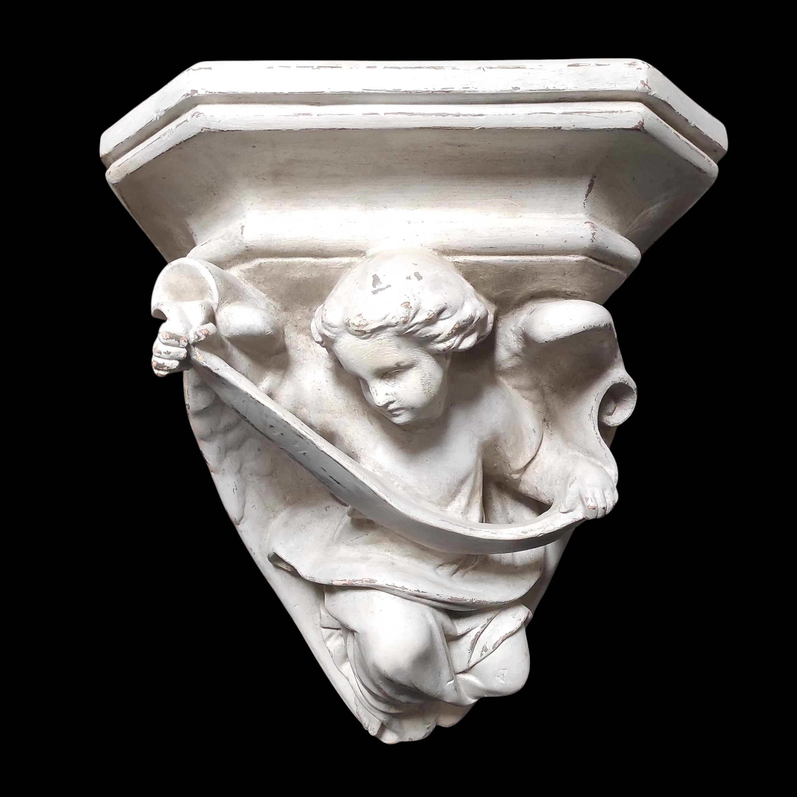 CONSOLE D APPLIQUE EN PLATRE ANGE 50/50/40 CM 