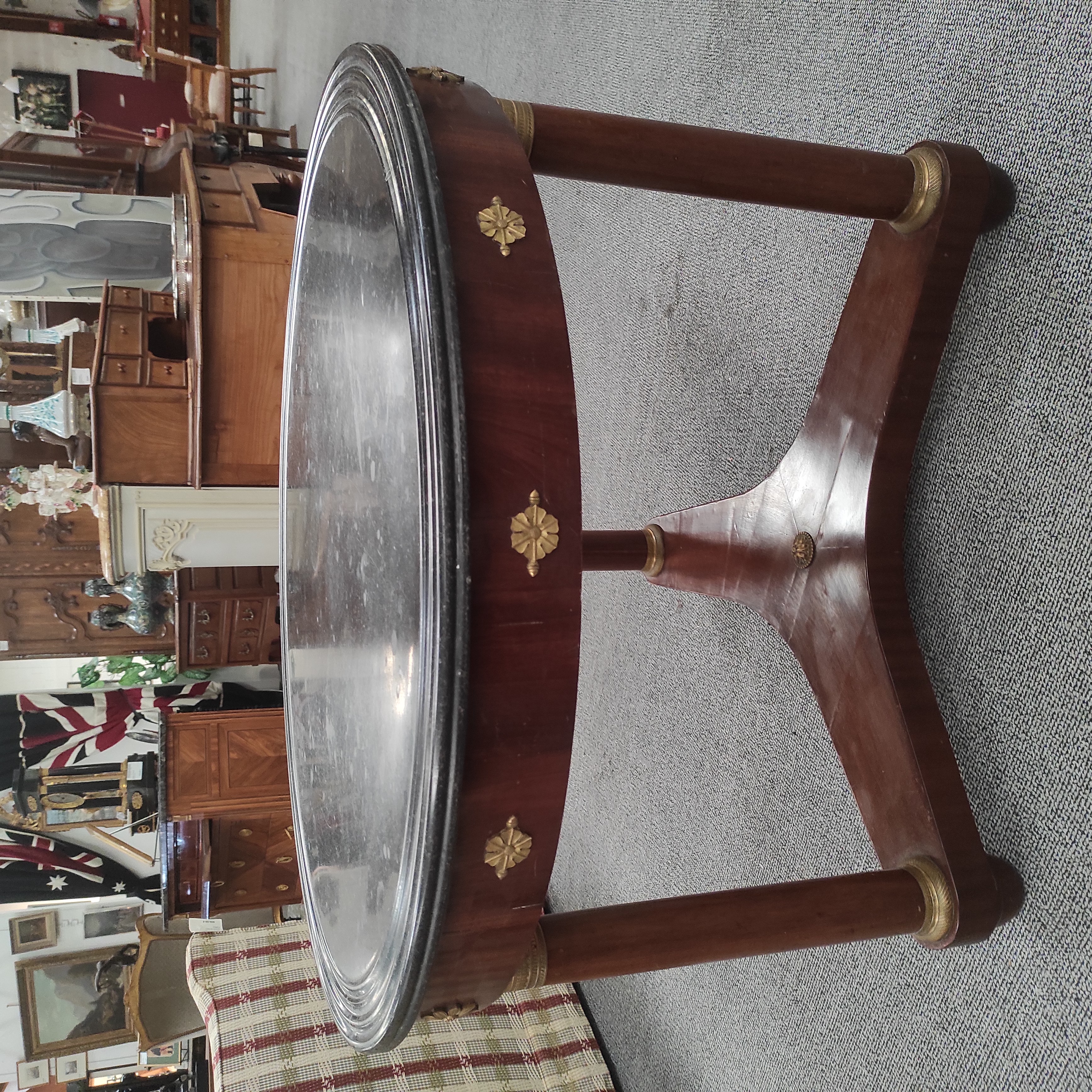 GUERIDON CIRCULAIRE EMPIRE 97/41 CM PLATEAU MARBRE ET ACAJOU