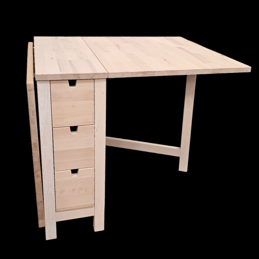 TABLE A 2 RABATS EN BOIS MASSIF + 6 TIROIRS 26/80/152/80 CM