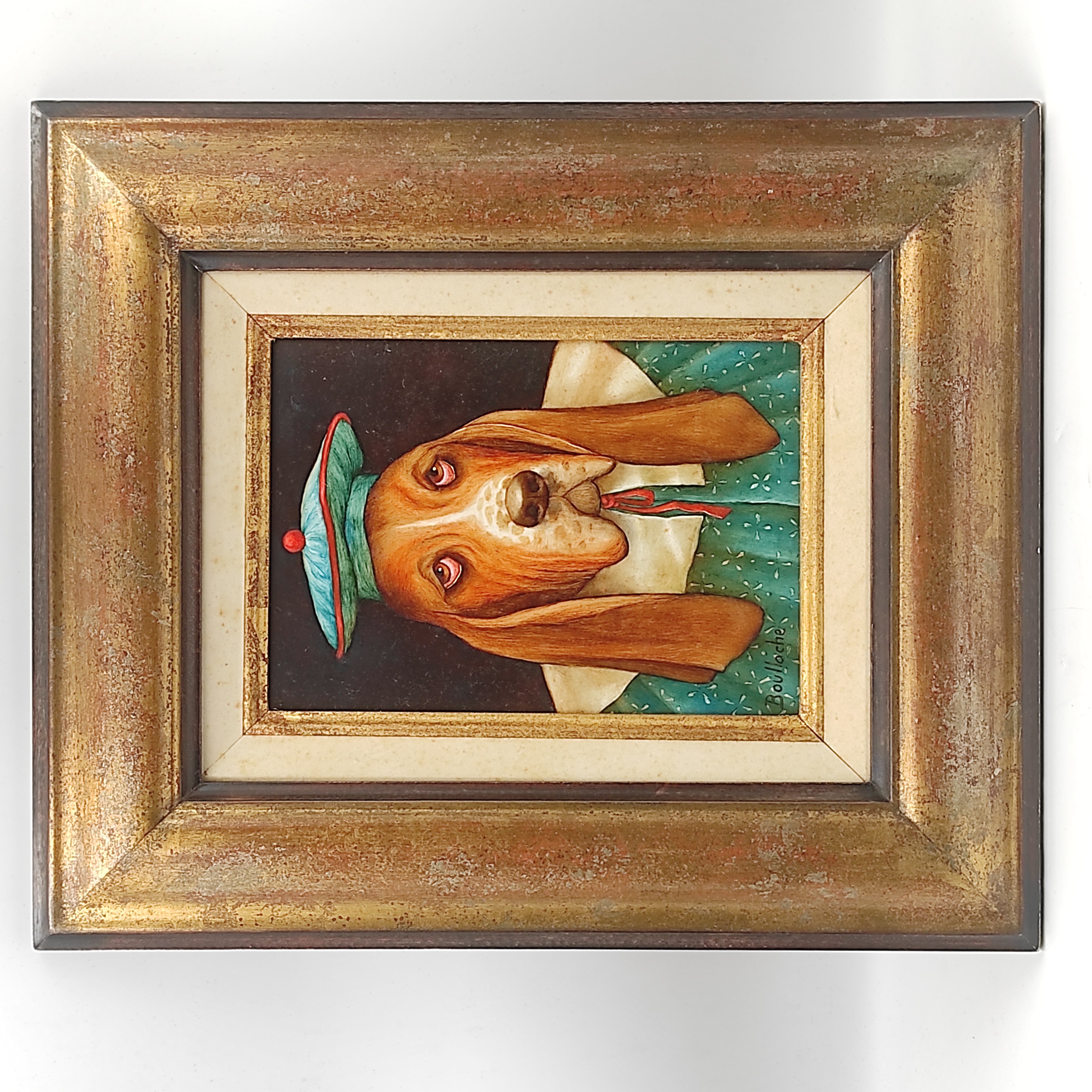 BOULLOCHE HST CHIEN REVEUR AU RUBAN ROUGE 21 x 16 CM HC