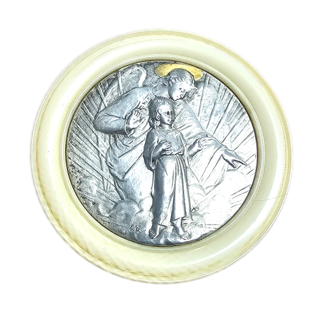 PENDENTIF ANGE GABRIEL EN ARGENT REPOUSSE SIGNE MONTURE IVOIRINE