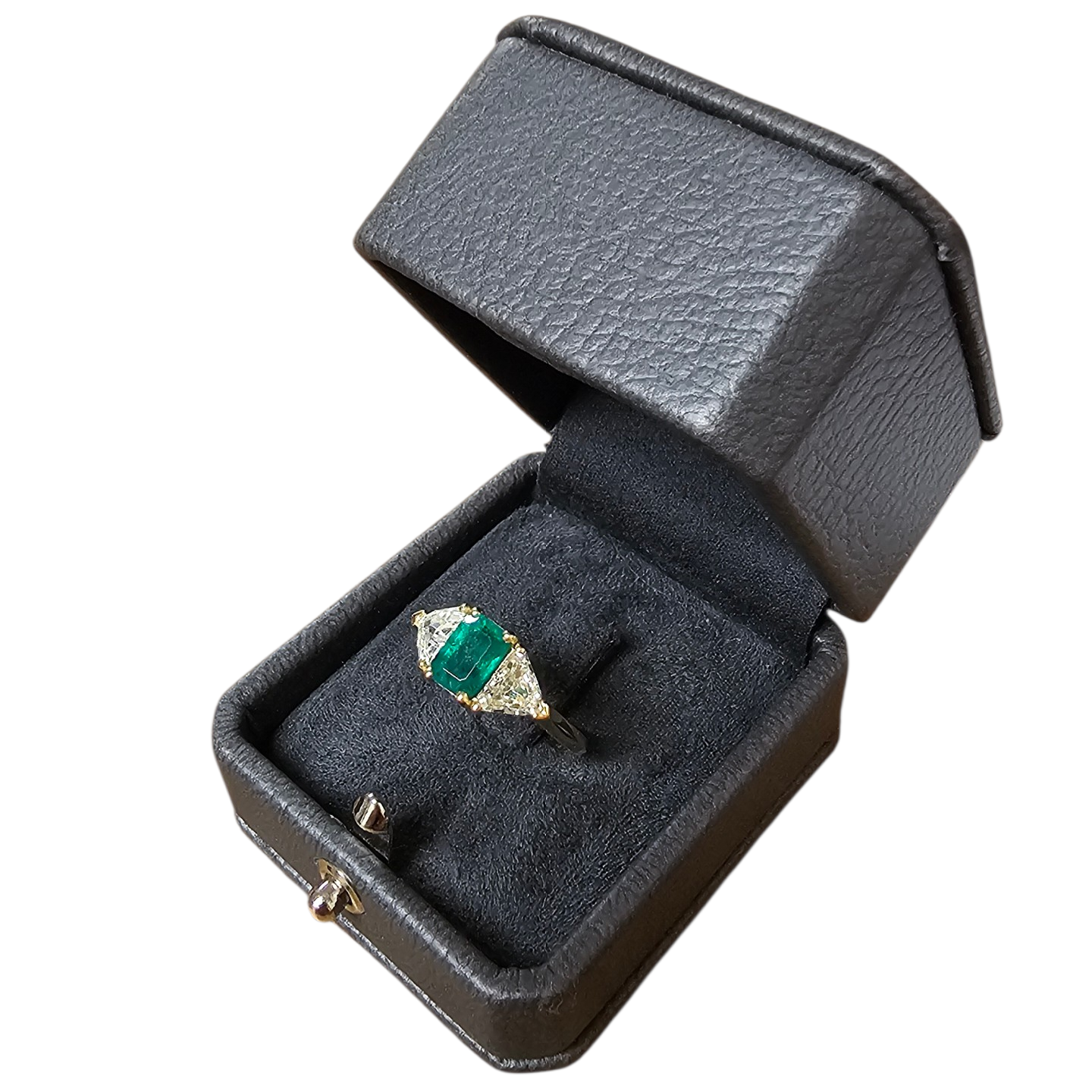 BAGUE EN OR (AIGLE) EMERAUDE COLOMBIE 1.40C 2 DIAMANTS TRILLION 1C P.B. 4.07 GR