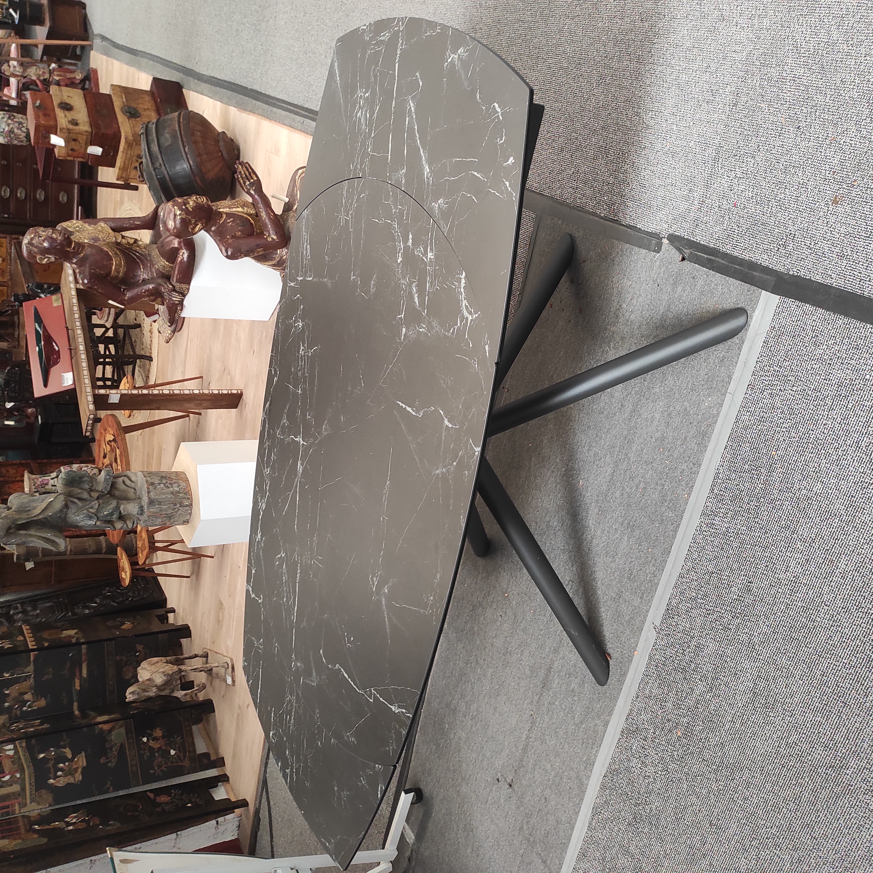 TABLE EVOLUTIVE PLATEAU EN VERRE FACON MARBRE GRIS 130/190 x 100 x 78 CM