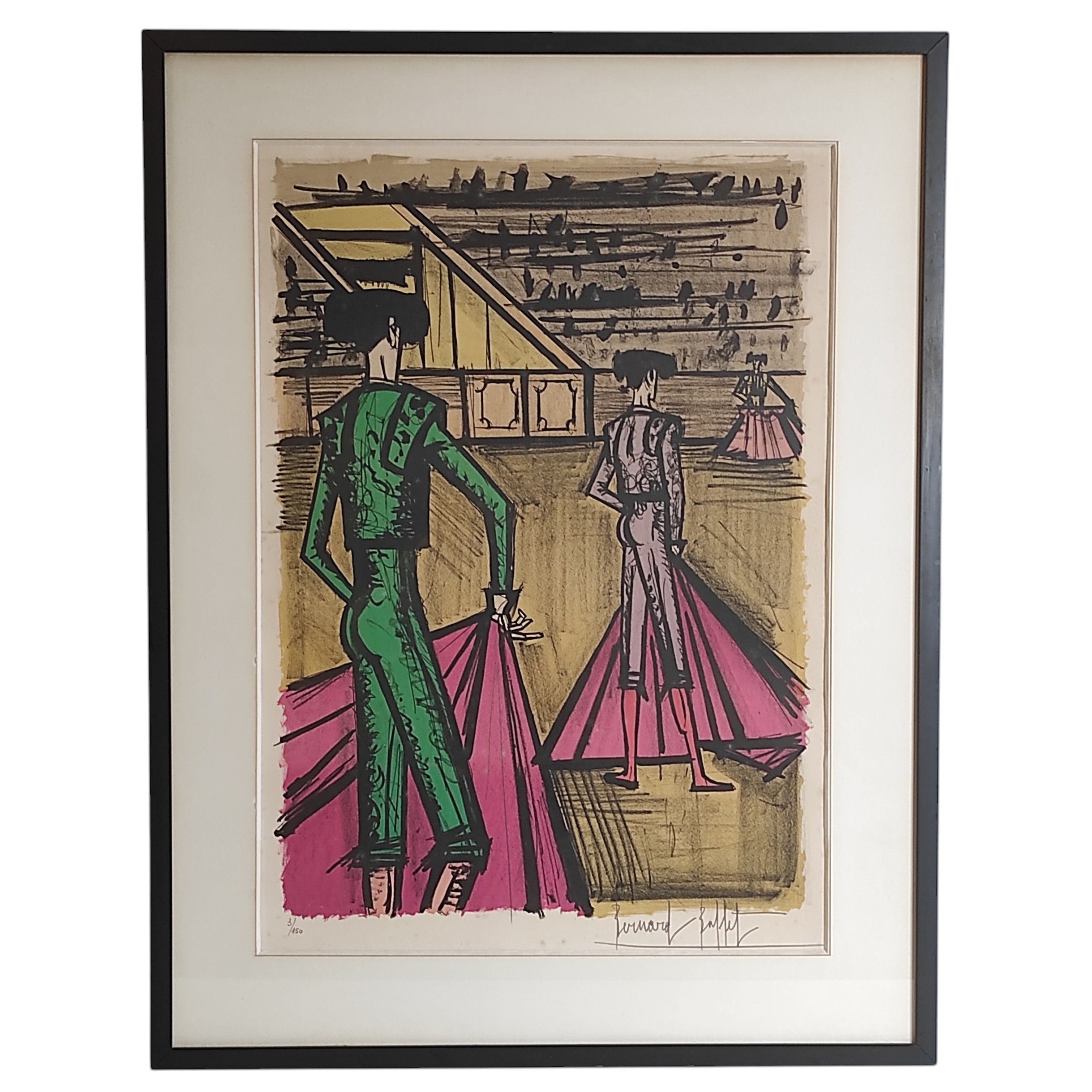 BERNARD BUFFET LITHOGRAPHIE LES TOREADORS 74 x 52 CM HC 