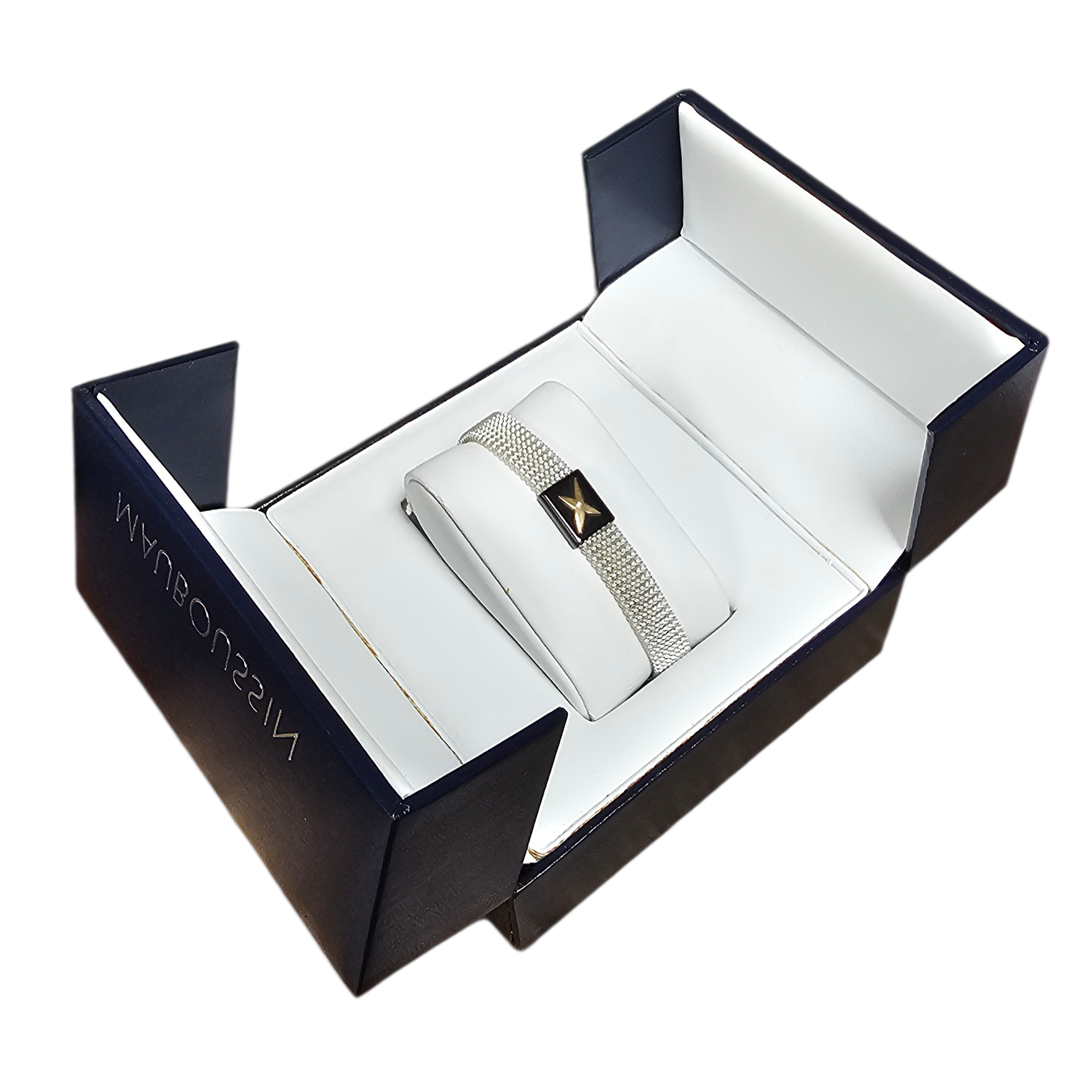 MAUBOUSSIN BRACELET J TE KIFF MAILLE ACIER EXTENSIBLE ACIET NOIR DIAMANT + ECRIN