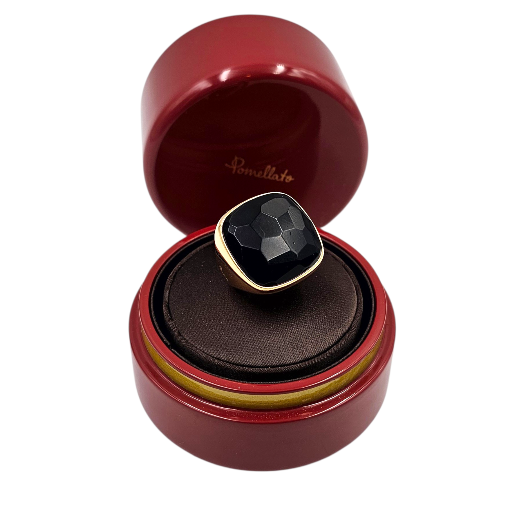 POMELLATO BAGUE VICTORIA EN OR ROSE (750) CABOCHON JAIS NOIR FACETTE PB 34.09GR