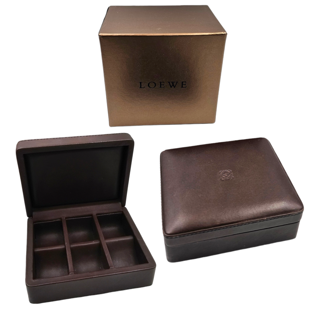 LOEWE PETIT COFFRET A BAGUES (220307) EN CUIR MARRON + ECRIN