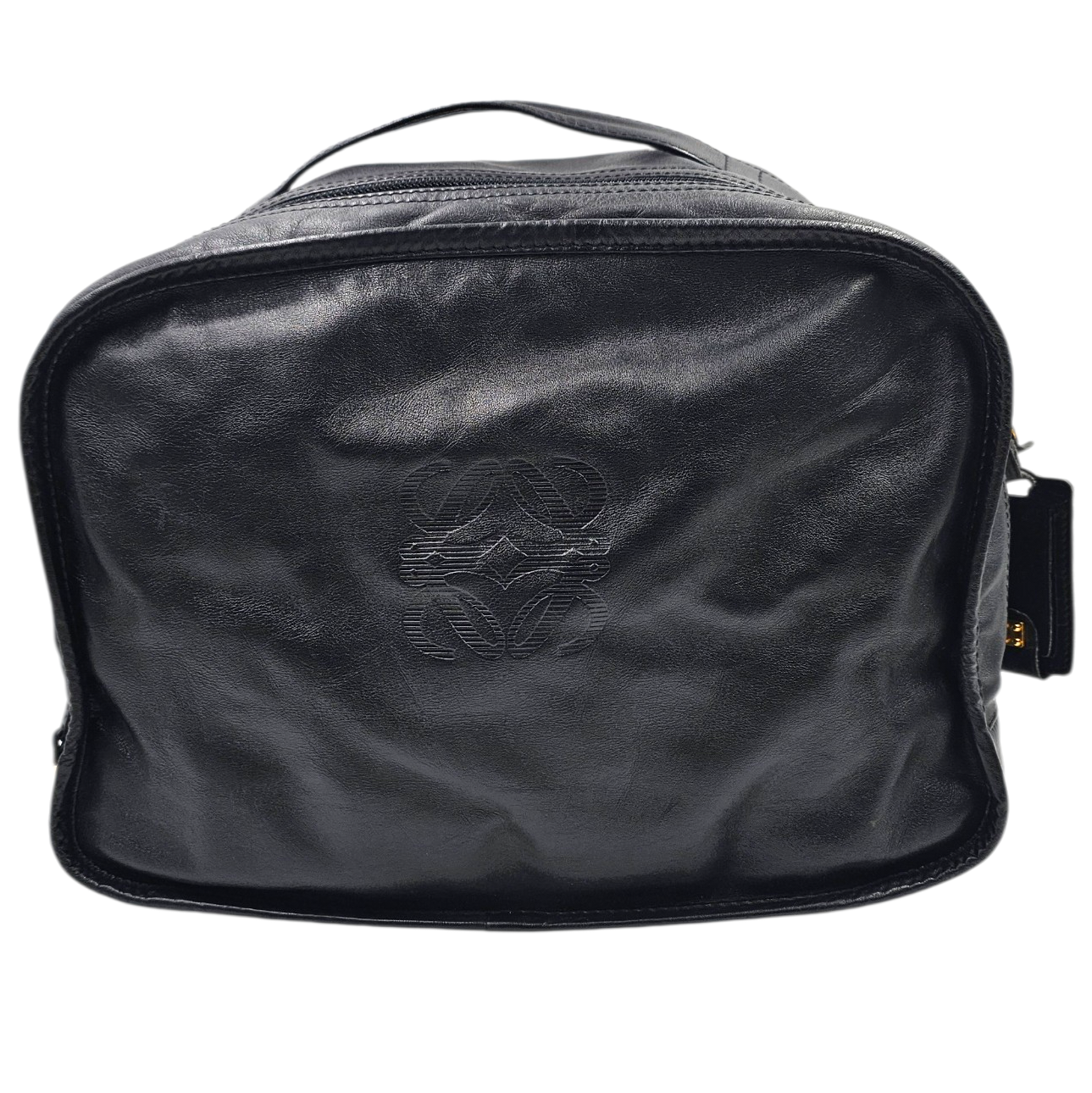 LOEWE SAC DE TOILETTE DE VOYAGE CUIR BRUN + PORTE-NOMS (TACHES)