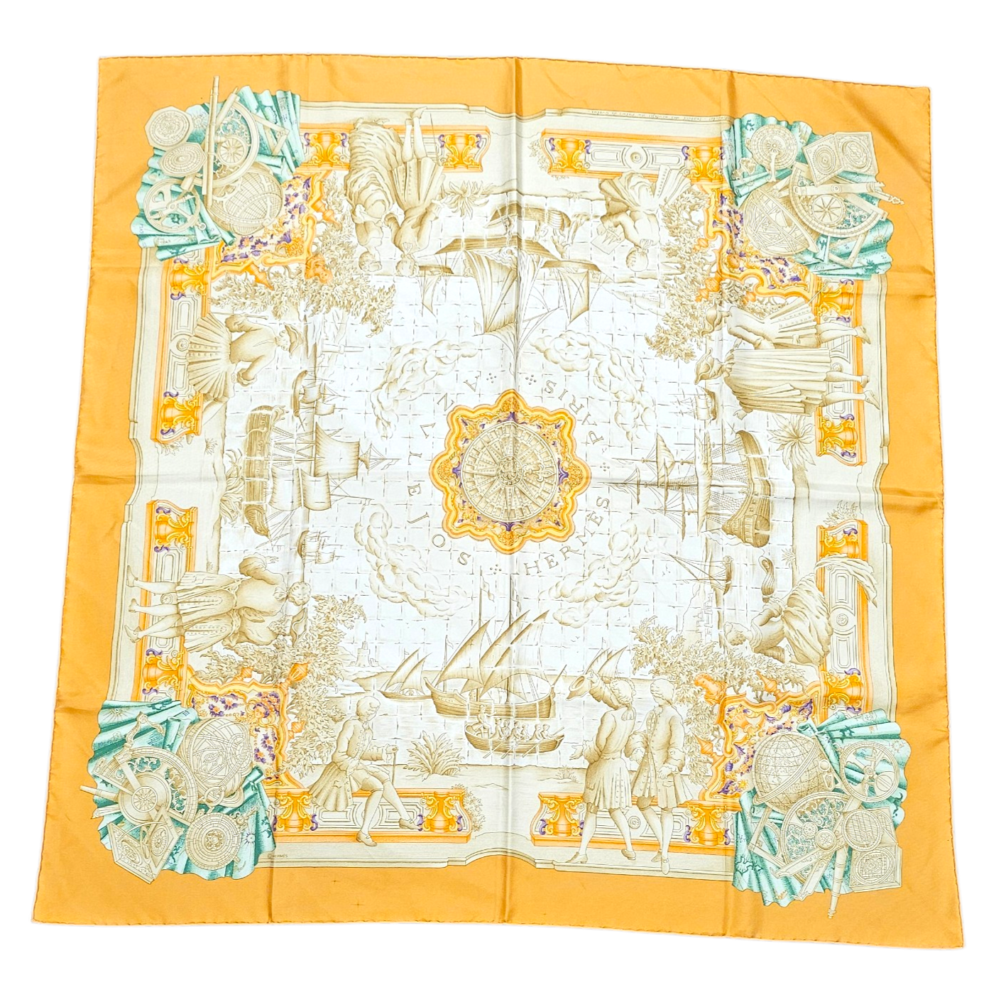 HERMES CARRE AZULEJOS DE CATHERINE BASCHET CONTOUR ORANGE (PETITES TACHES)