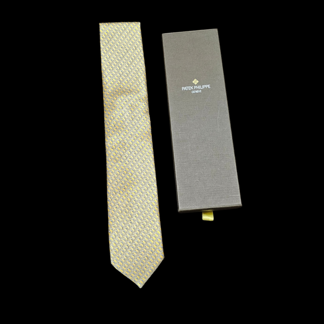 PATEK PHILIPPE CRAVATE EN SOIE FOND JAUNE + BOITE
