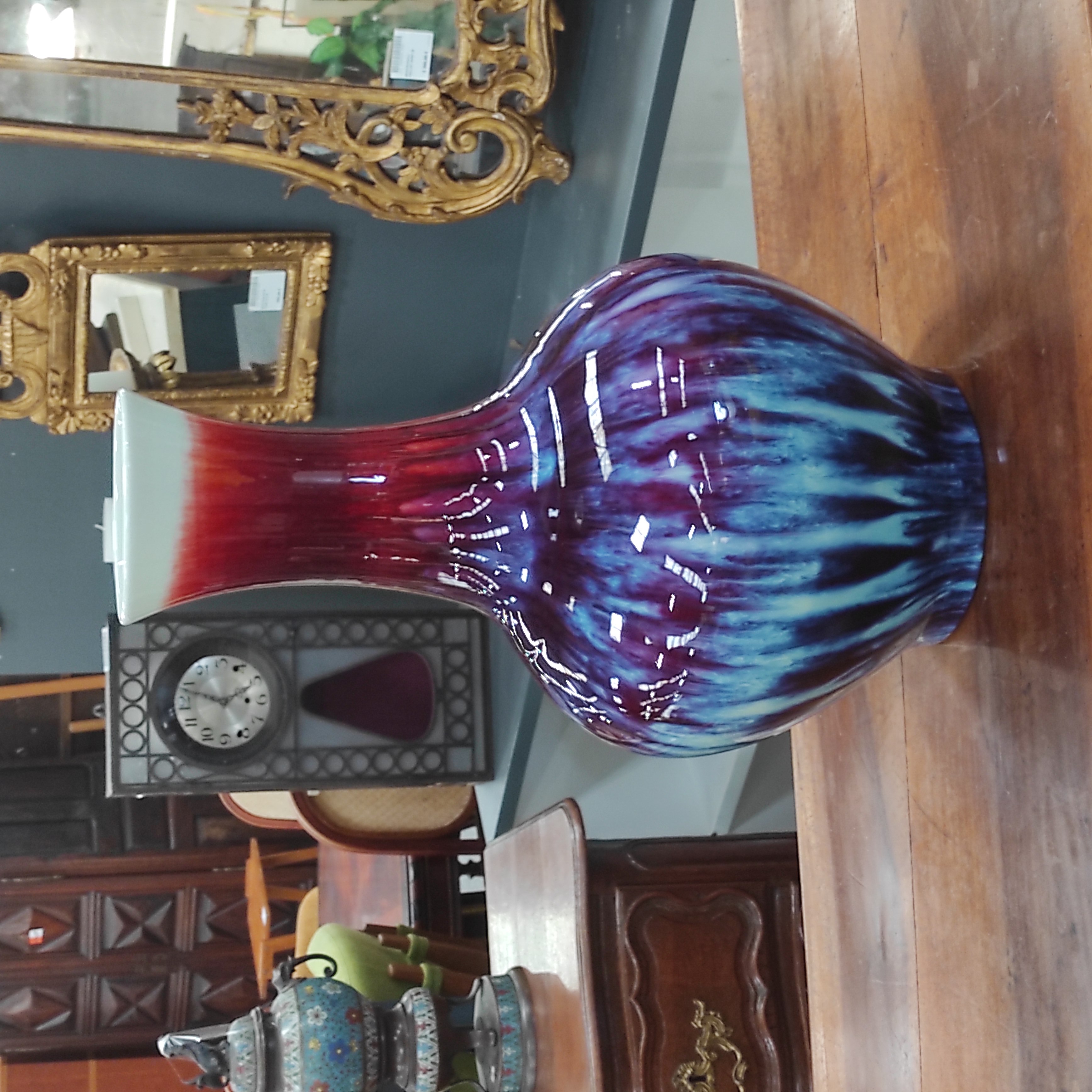 IMPORTANT VASE CHINOIS EN ORCELAINE FLAMMEE SANG DE BOEUF H 56 CM