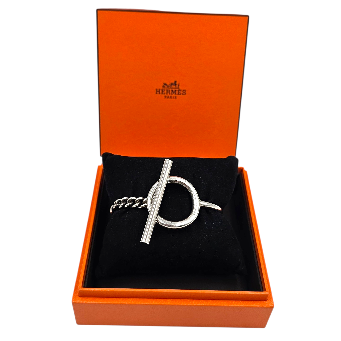 HERMES BRACELET CROISETTE EN ARGENT (AG925 MINERVE) 40.71 GR ET SON ECRIN