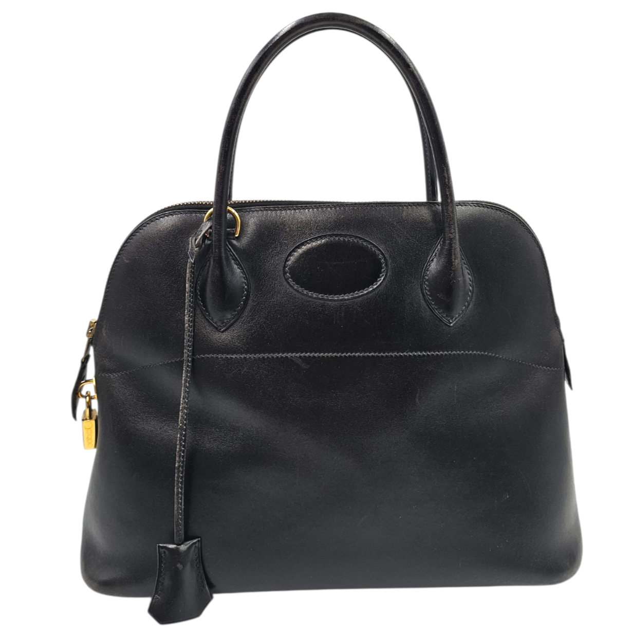 HERMES SAC BOLIDE 31 EN CUIR GULLIVER NOIR GHW + BANDOULIERE CIRCA 1995