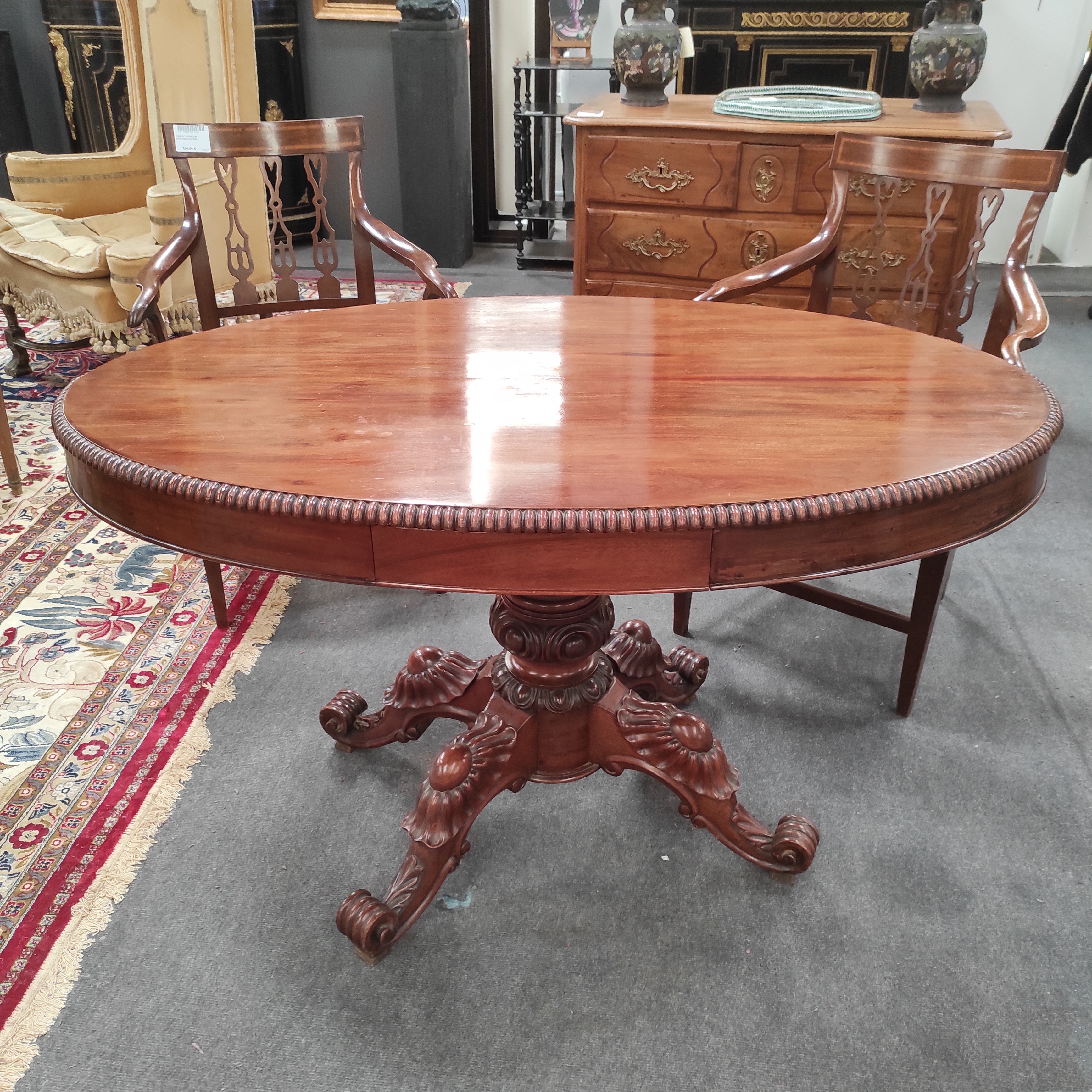 GUERIDON OVALE 2 TIROIRS 128/76/83 CM EN ACAJOU NAPOLEON III 