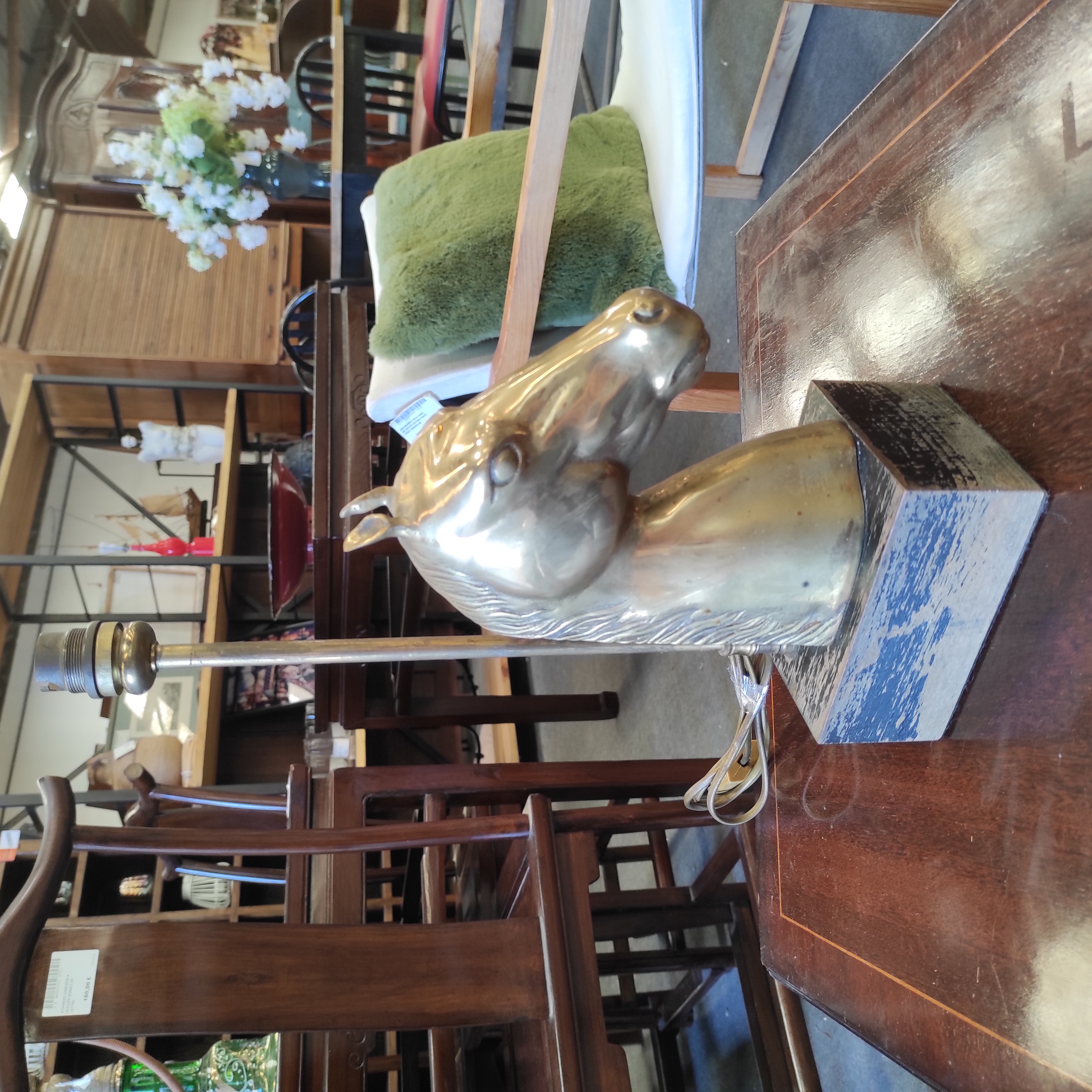 PIED DE LAMPE BUSTE CHEVAL EN LAITON 38 CM 