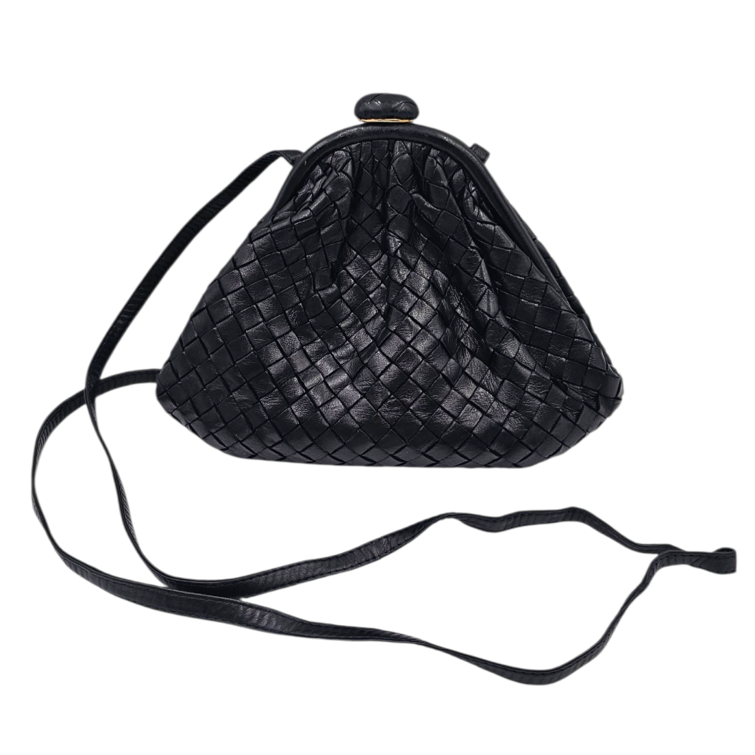 BOTTEGA VENETA SAC POCHETTE KISS-LOCK INTRECCIATO NOIR CIRCA 1970-1980