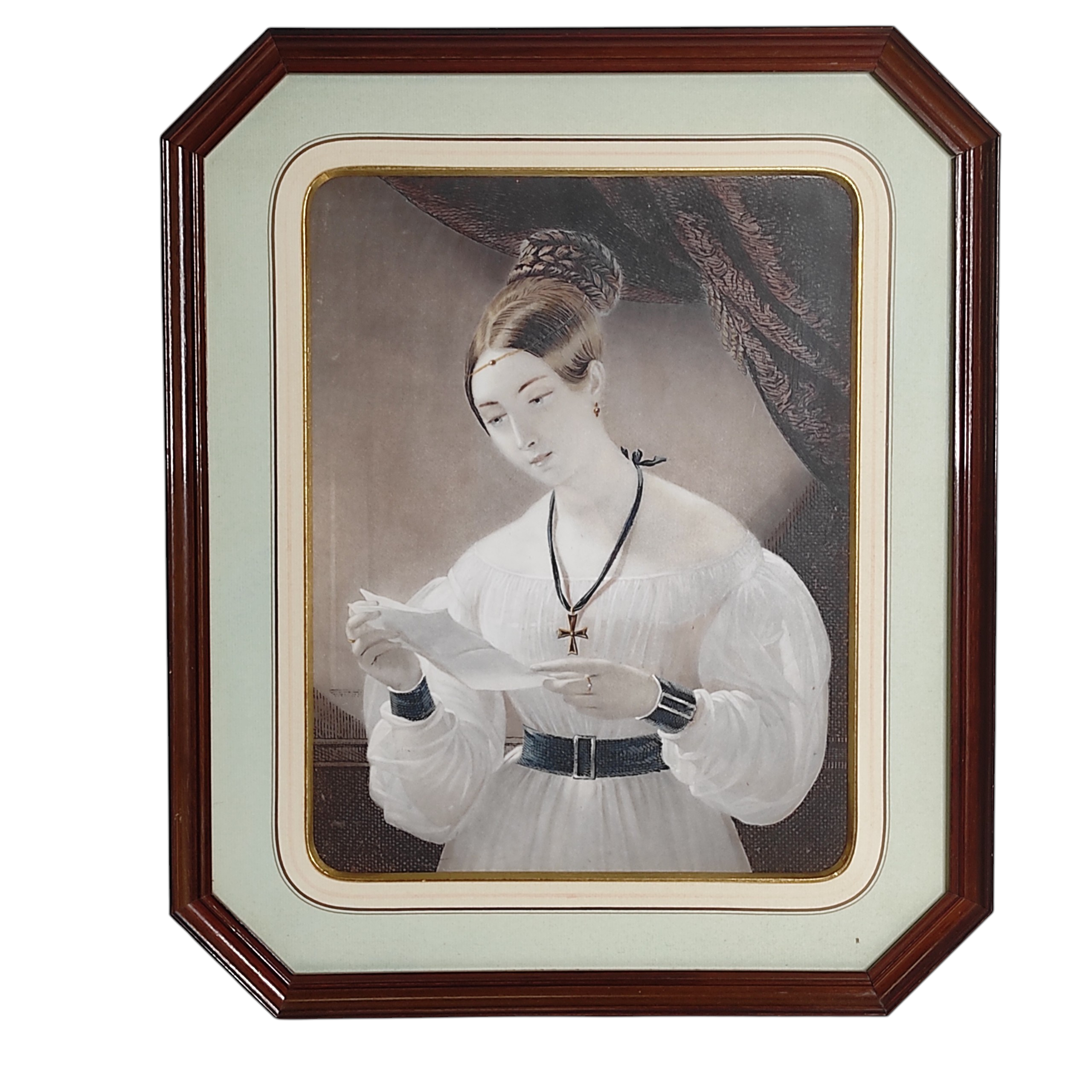 AQUARELLE REHAUSSEE? LA FEMME A LA LETTRE 49.5 x 41.5 CM