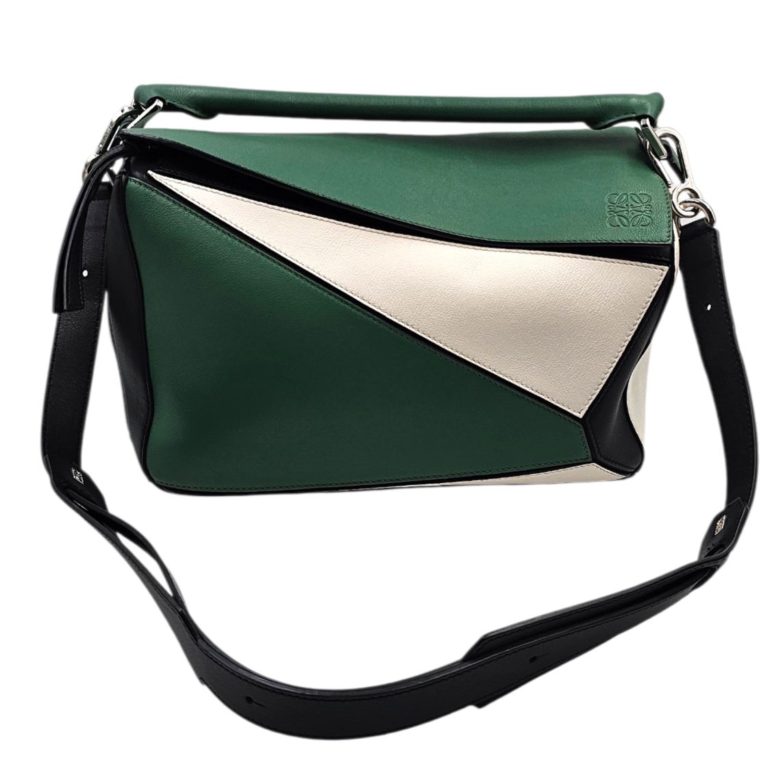 LOEWE SAC PUZZLE (011815) CUIR VEAU TRICOLORE VERT - NOIR - BLANC