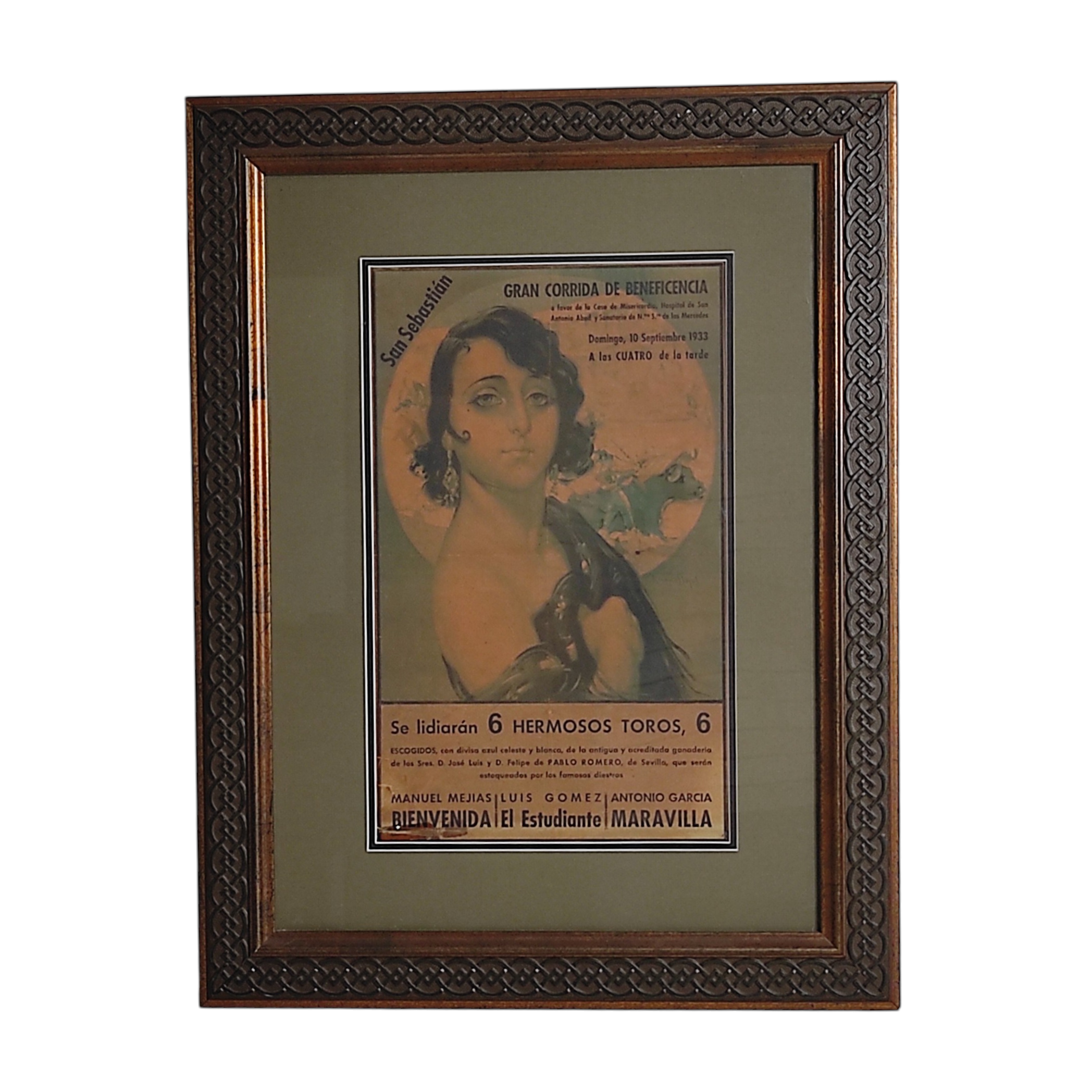 ENCADREMENT AFFICHE 1933 CORRIDA SAN SEBASTIAN 65/50 CM 